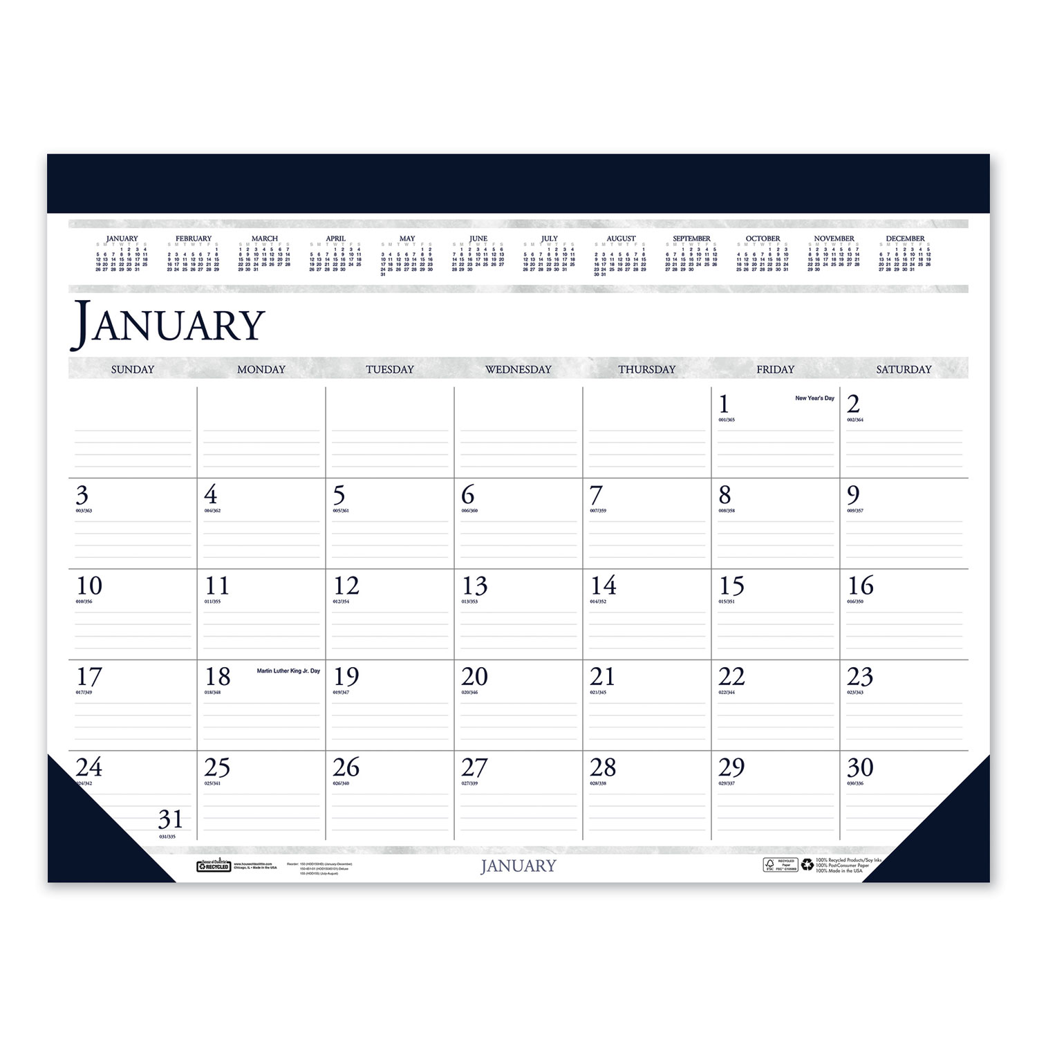  House of Doolittle 150-451-01 Recycled Two-Color Refillable Monthly Desk Pad Calendar, 22 x 18, 2020 (HOD15045101) 