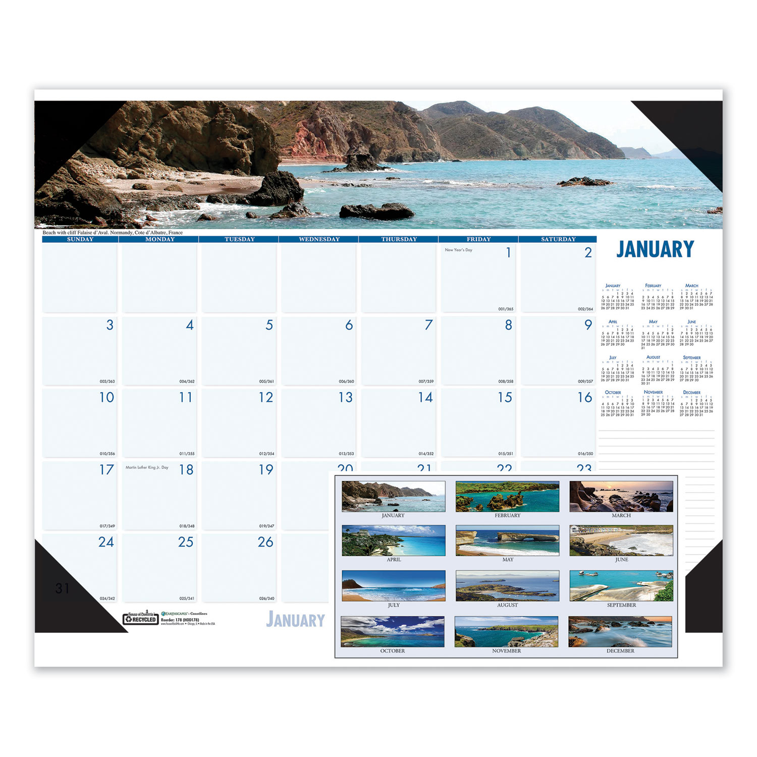  House of Doolittle 1786 Recycled Coastlines Photographic Monthly Desk Pad Calendar, 18 1/2 x 13, 2020 (HOD1786) 