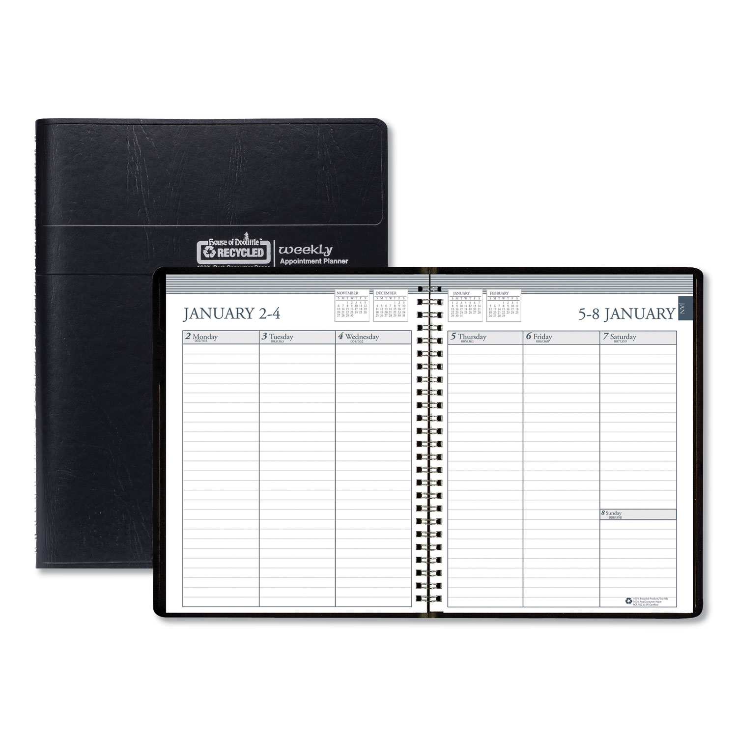  House of Doolittle 258-02 Recycled Weekly Appointment Book, Ruled without Times, 8 3/4 x 6 7/8, Black, 2020 (HOD25802) 