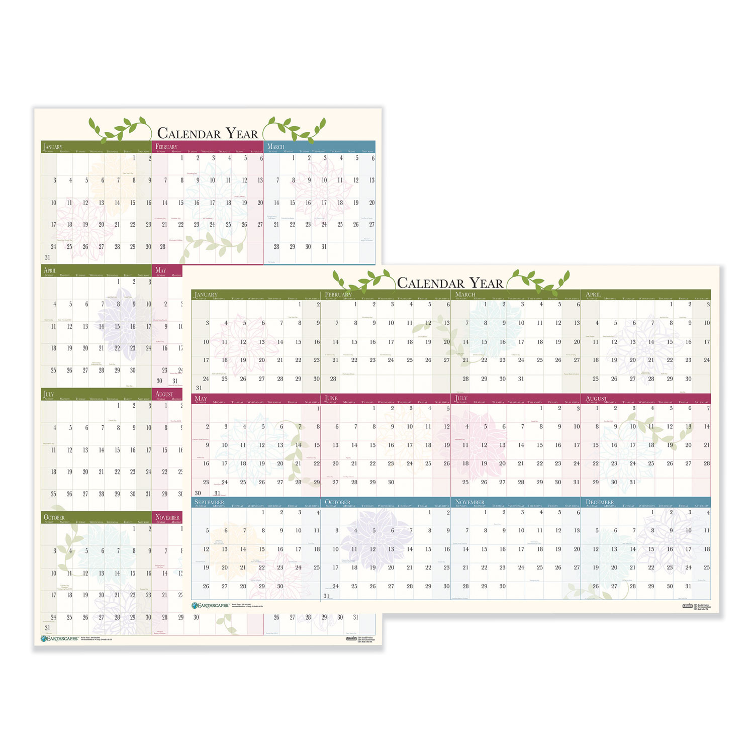  House of Doolittle 3984 Recycled Floral Reversible/Erasable Wall Calendar, 24 x 37, 2020 (HOD3984) 