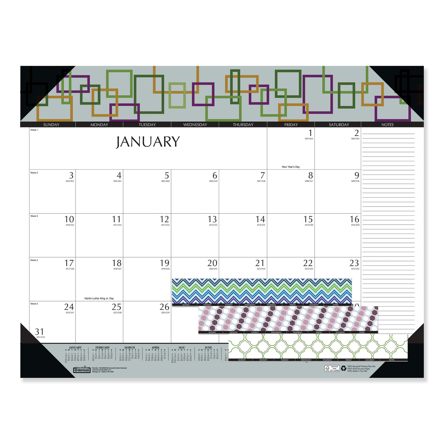  House of Doolittle 149 100% Recycled Geometric Desk Pad Calendar, 22 x 17, 2020 (HOD149) 