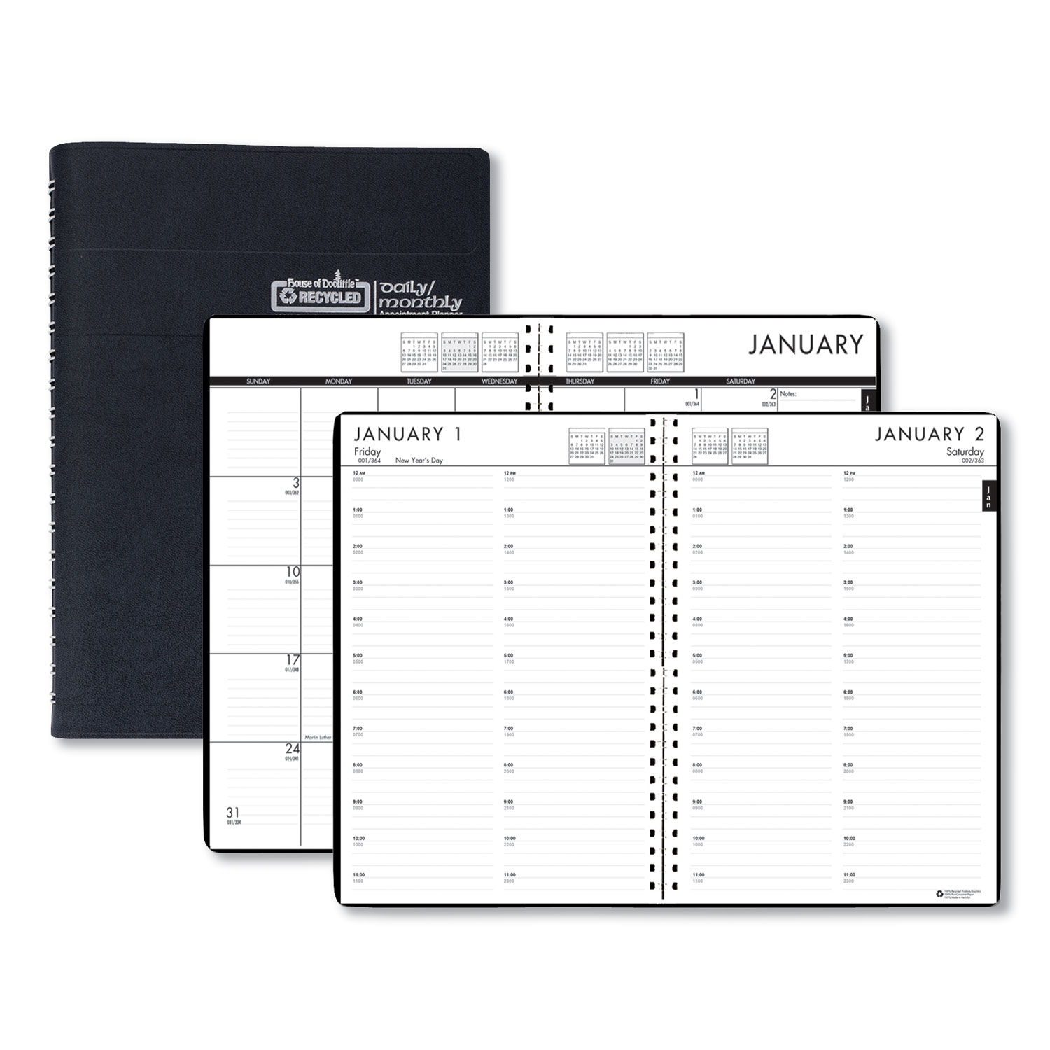  House of Doolittle 2896-32 Recycled 24/7 Daily Appointment Book/Monthly Planner, 10 x 7, Black, 2020 (HOD289632) 