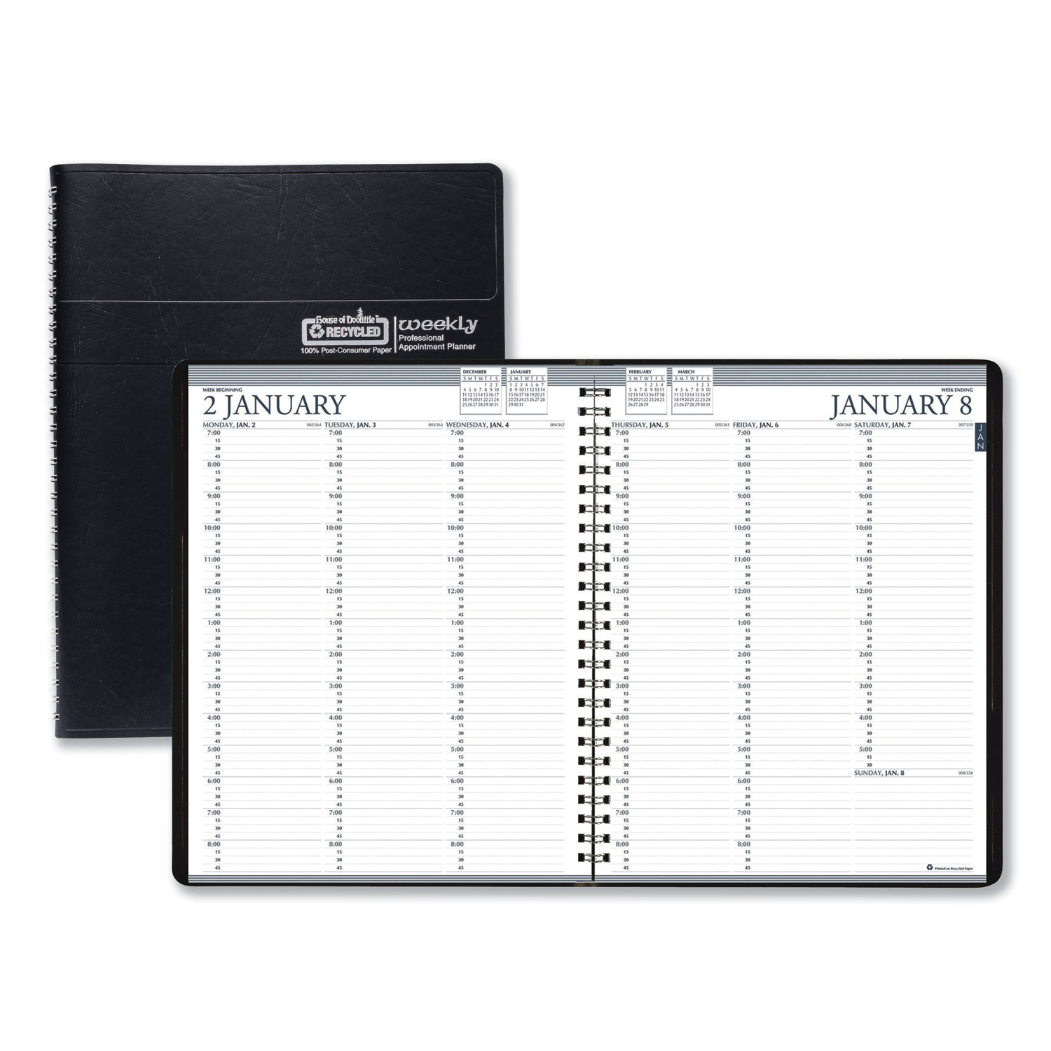  House of Doolittle 272-02 Recycled Professional Weekly Planner, 15-Min Appointments, 11 x 8 1/2, Black, 2020 (HOD27202) 