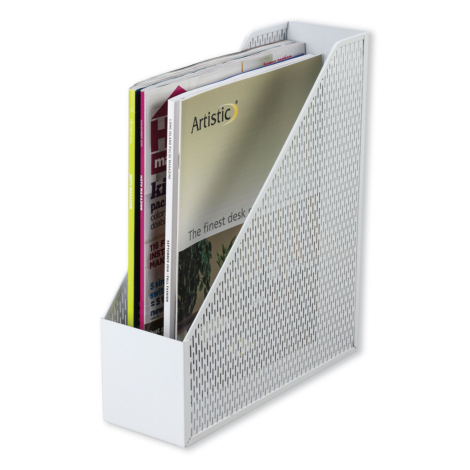 Urban Collection Punched Metal Magazine File, 3 1/2 x 10 x 11 1/2, White