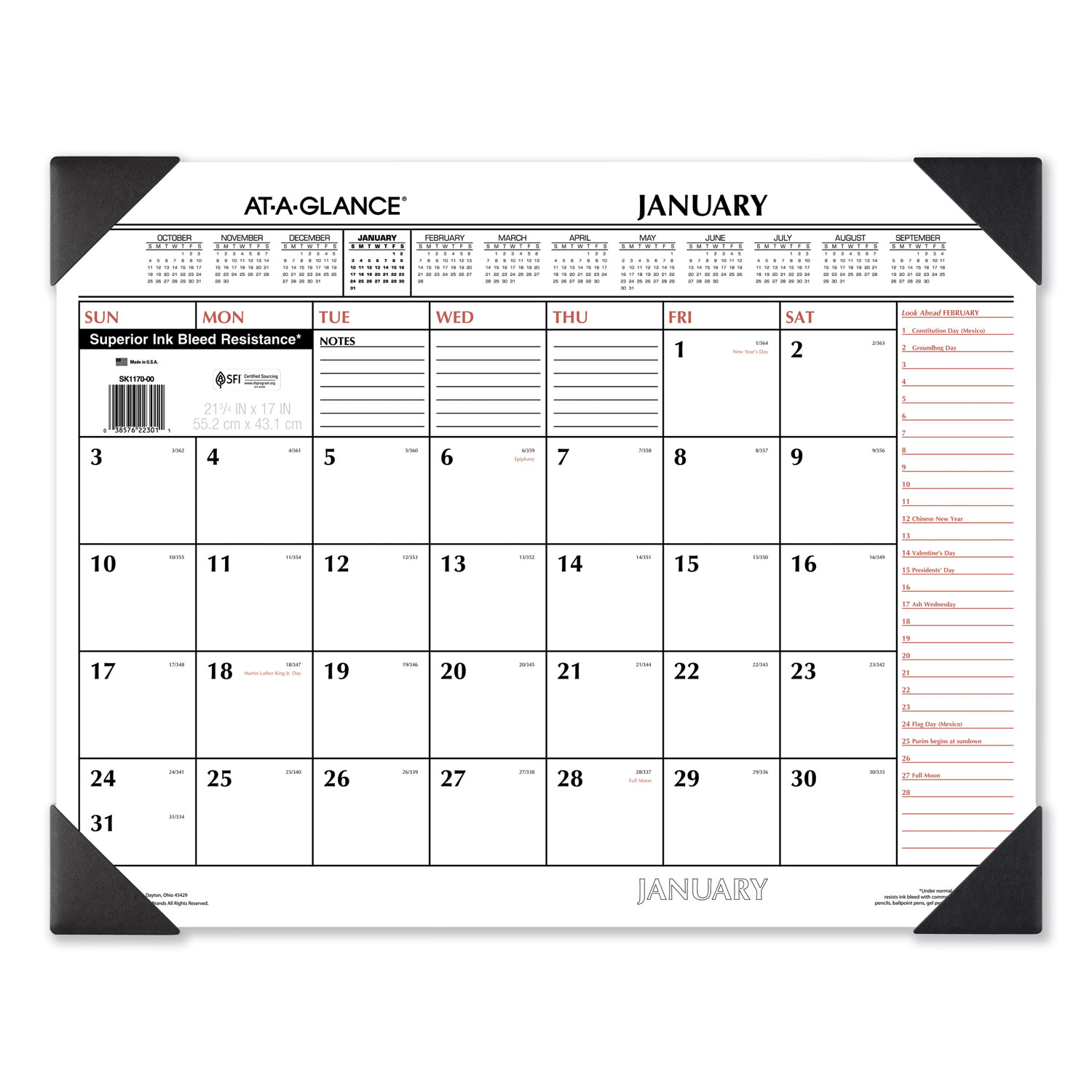  AT-A-GLANCE SK1170-00 Two-Color Monthly Desk Pad Calendar, 22 x 17, 2020 (AAGSK117000) 