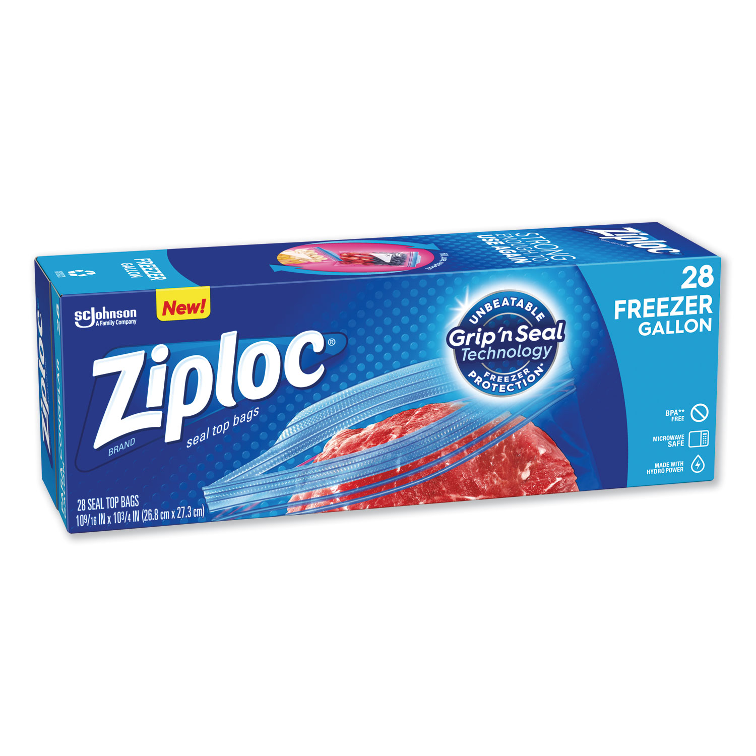 Ziploc Double Zipper Freezer Bags, 1 gal, 2.7 mil, 10.56 x 10.75, Clear, 250/Carton