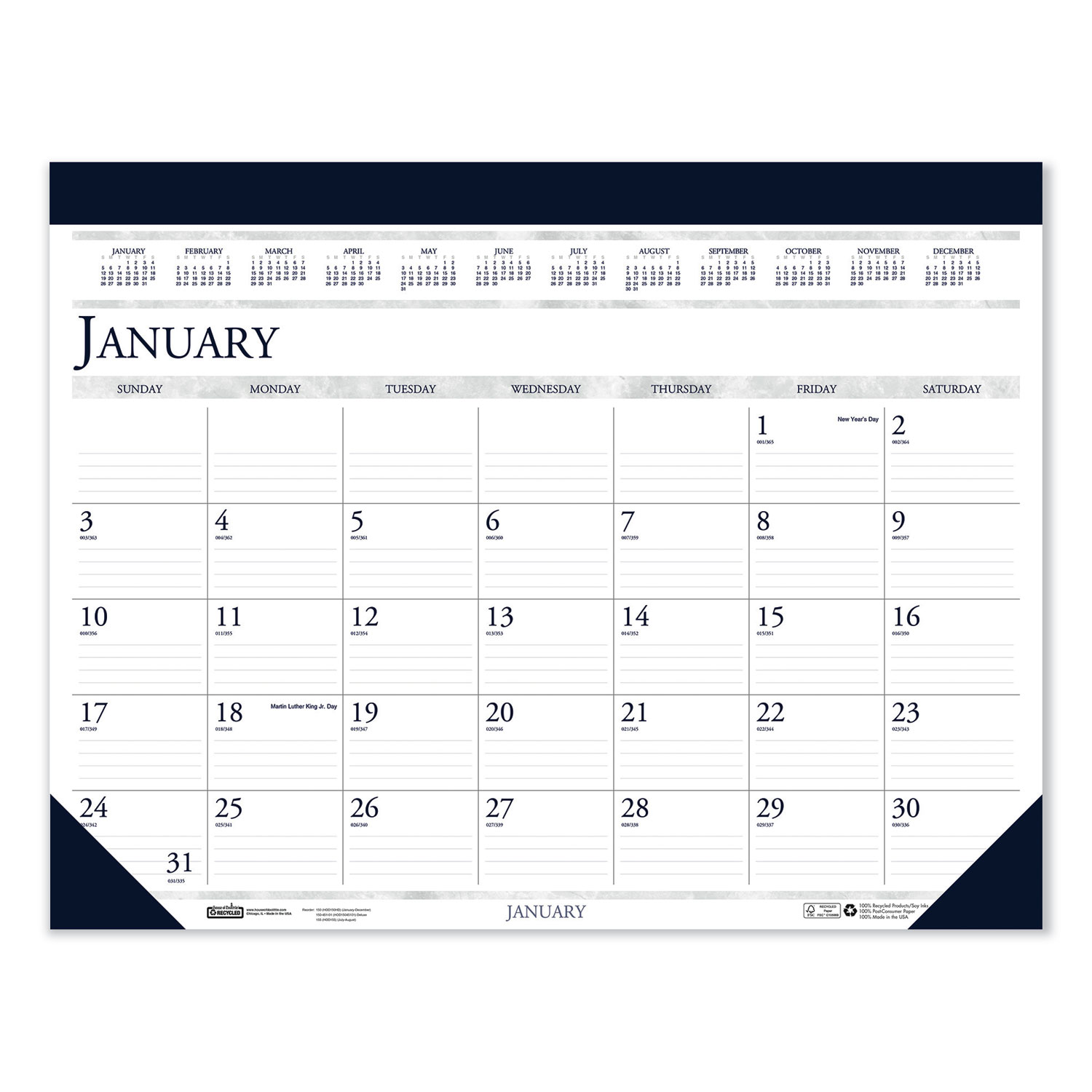  House of Doolittle 150 Recycled Two-Color Monthly Desk Pad Calendar, 22 x 17, 2020 (HOD150HD) 
