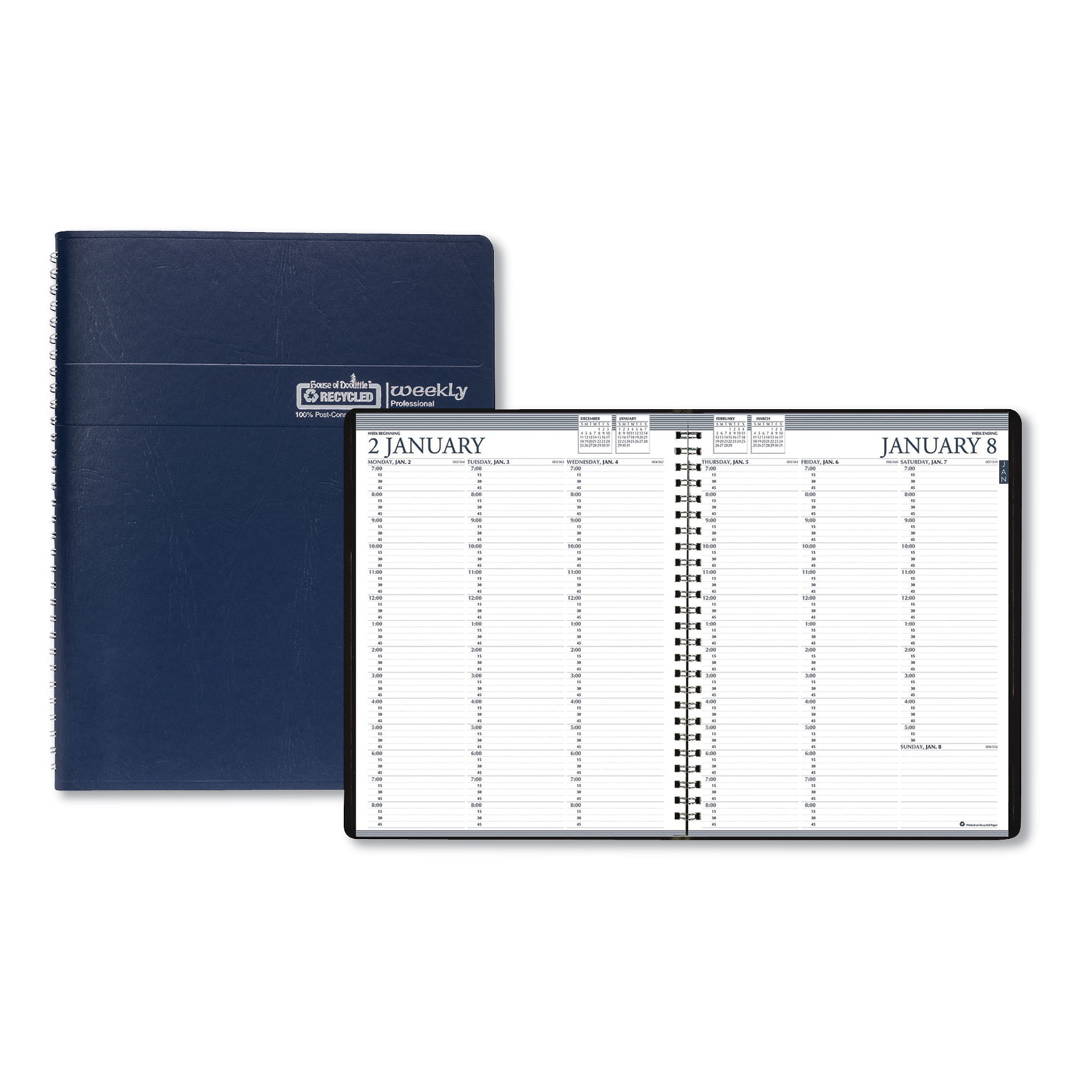 Recycled Professional Weekly Planner, 15-Min Appointments, 11 x 8.5, Blue, 2022