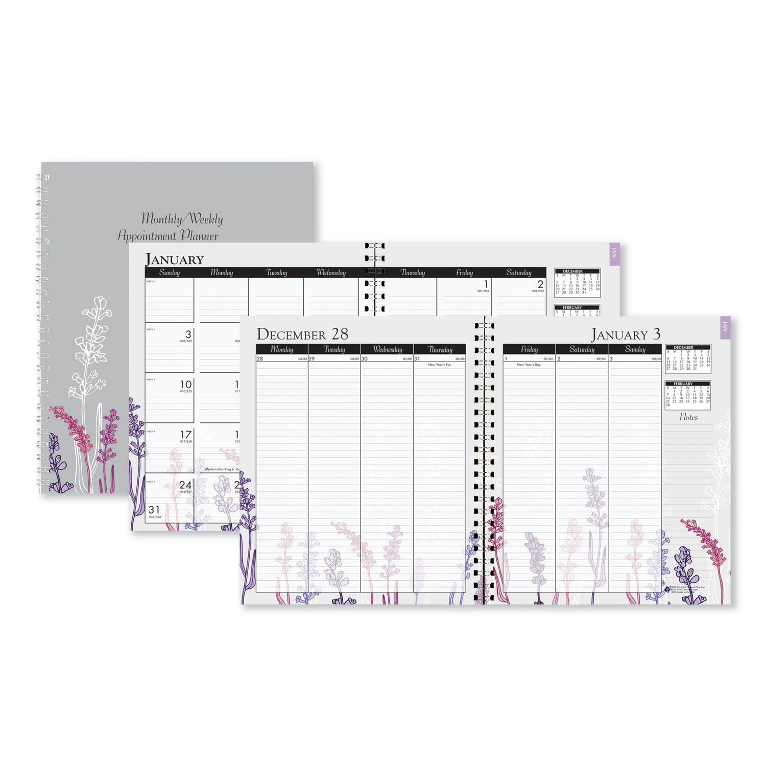 100% Recycled Wild Flower Monthly Weekly Planner, 9 x 7, Wild Flowers, 2022