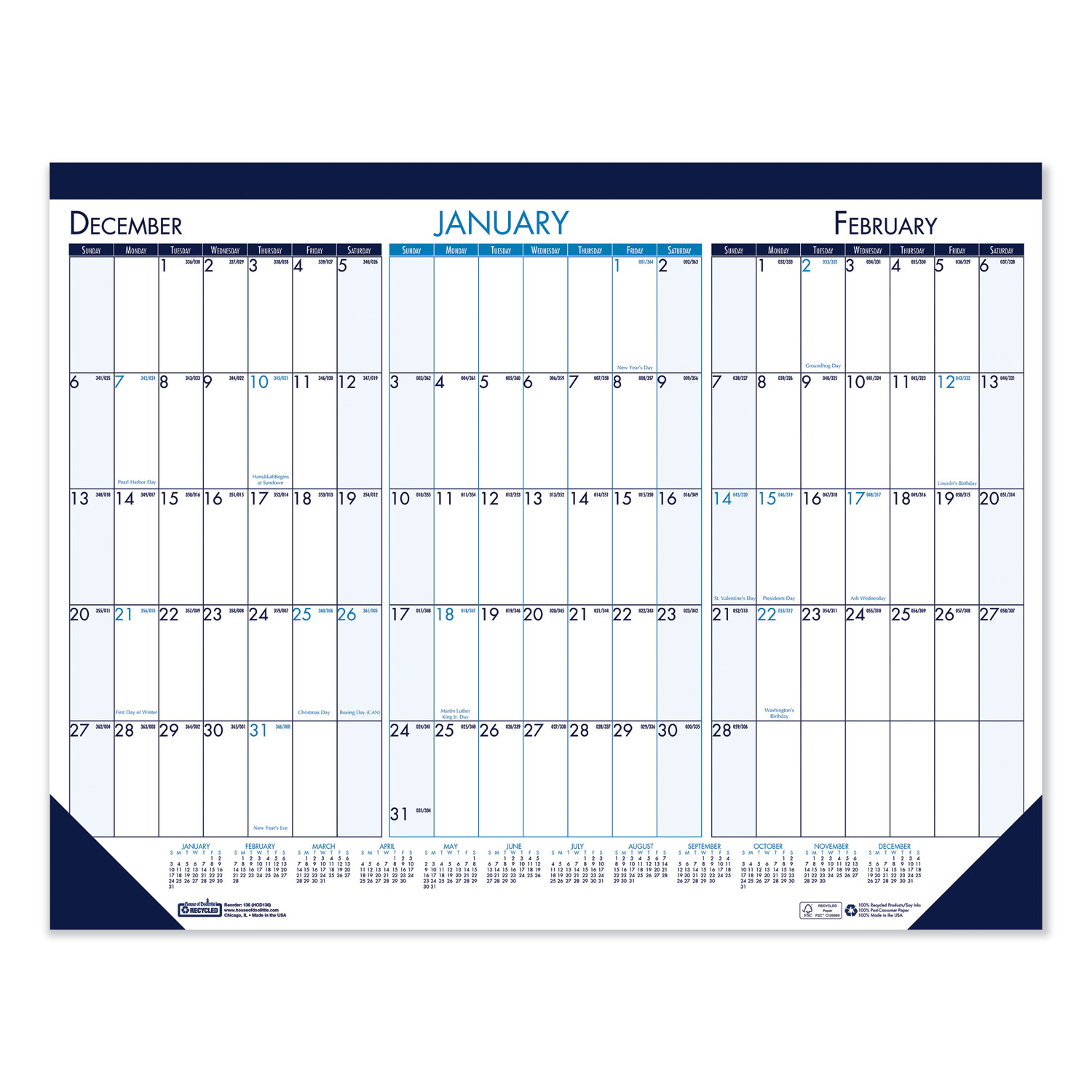  House of Doolittle 136 Three Month Desk Pad Calendar, 22 x 17, 2019-2021 (HOD136) 