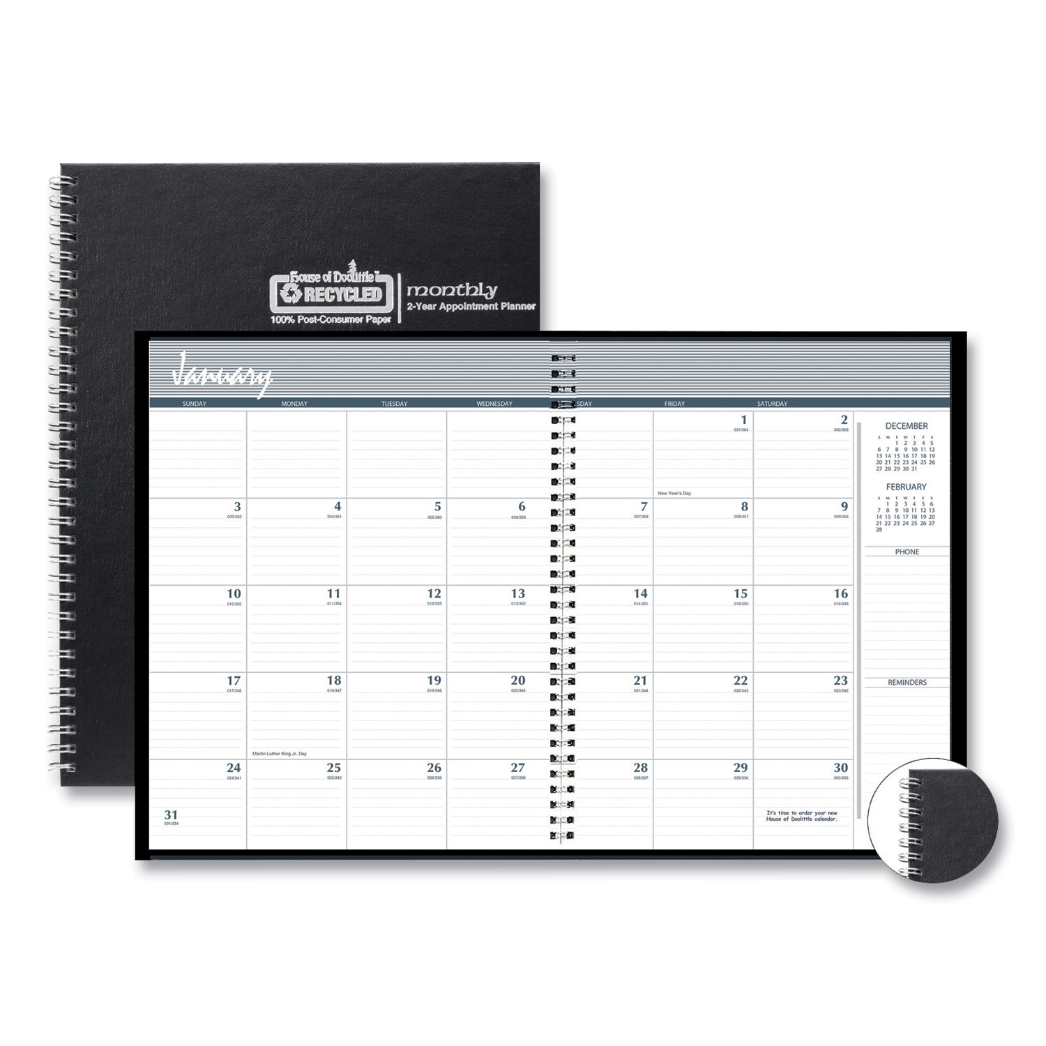  House of Doolittle 2620-92 Two-Year Monthly Hard Cover Planner, 11 x 8 1/2, Black, 2020-2021 (HOD262092) 