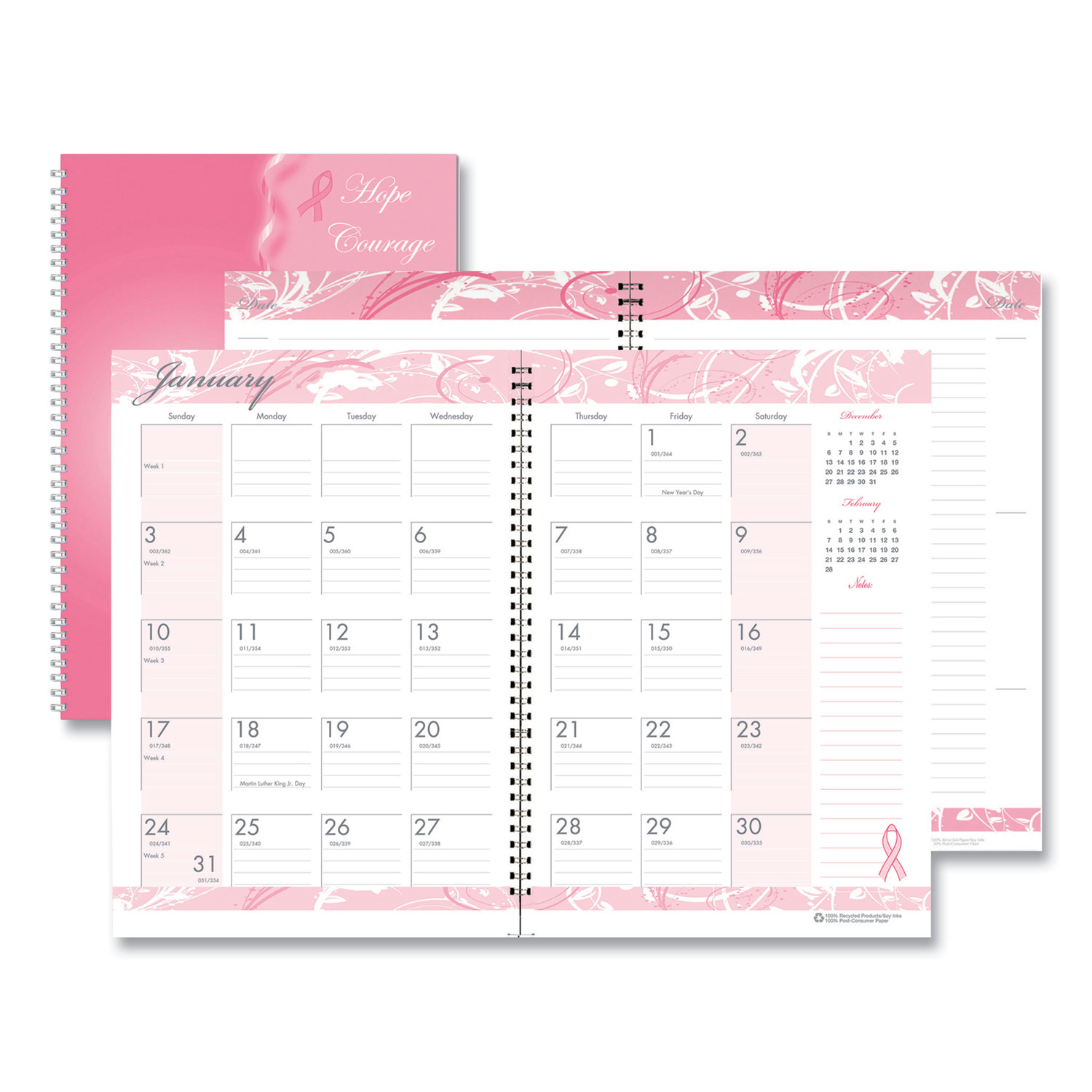  House of Doolittle 5226 Recycled Breast Cancer Awareness Monthly Planner/Journal, 10 x 7, Pink, 2020 (HOD5226) 