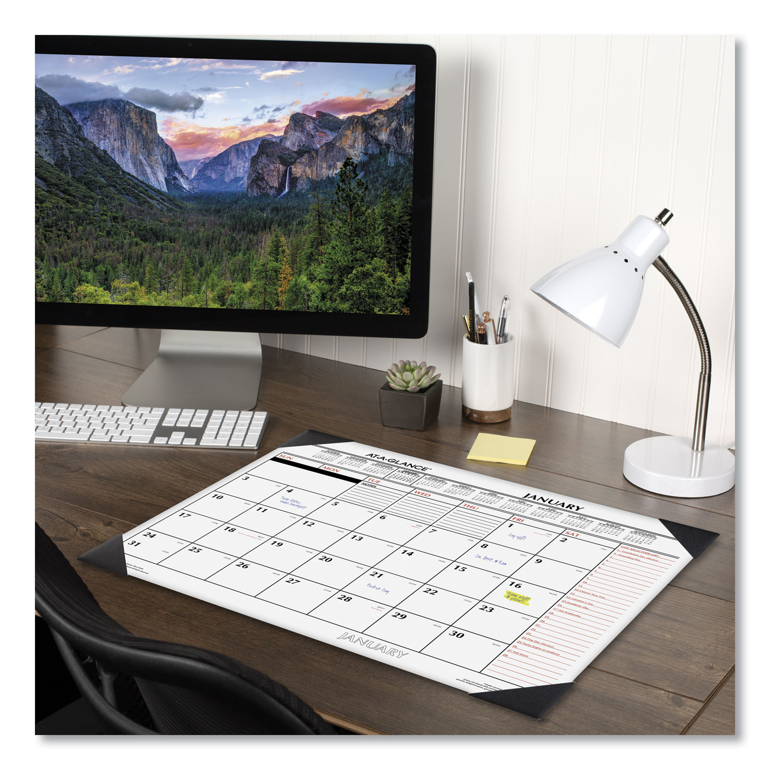 Two-Color Monthly Desk Pad Calendar, 22 x 17, White Sheets, Black Corners, 12-Month (Jan to Dec 