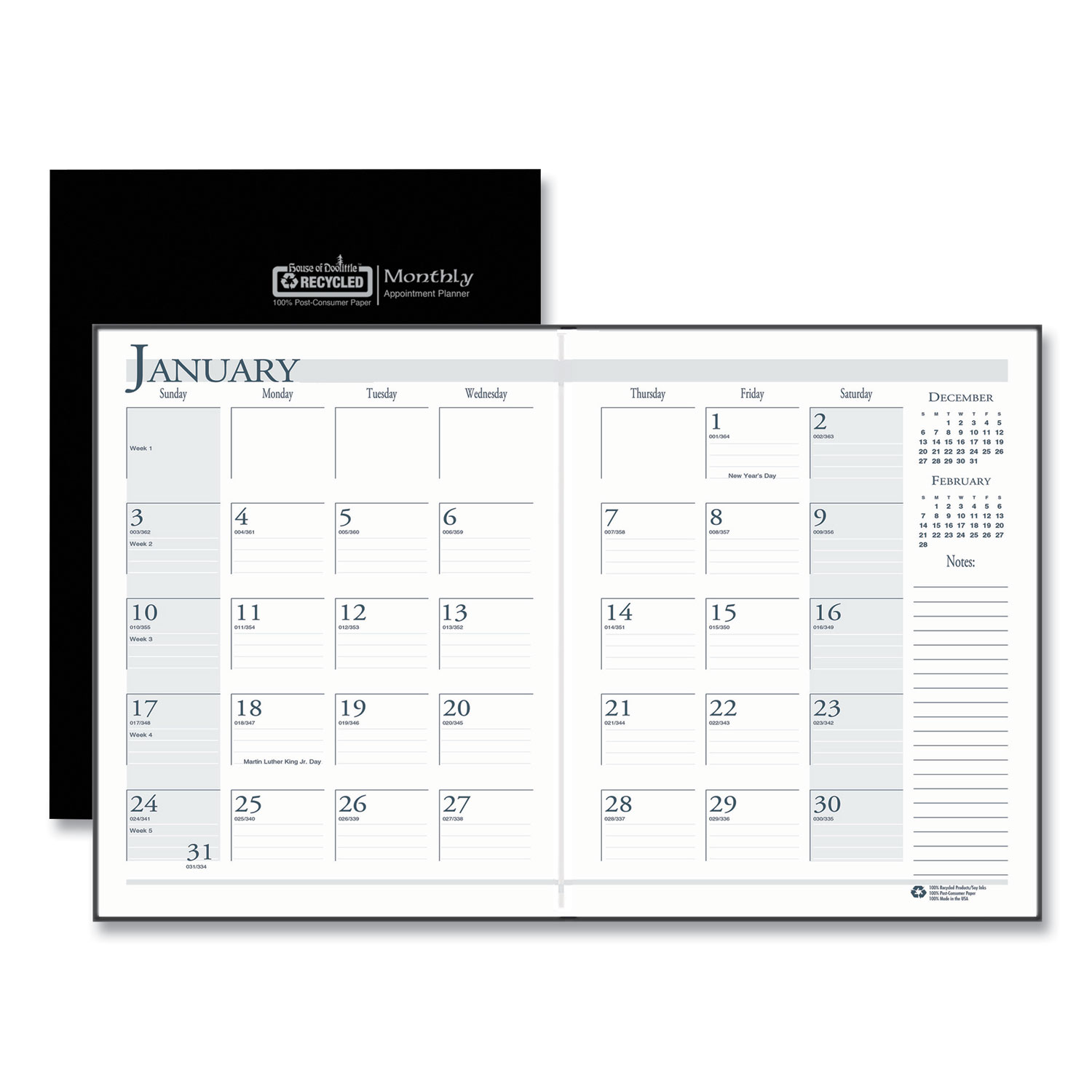  House of Doolittle 2606-02 Recycled Ruled 14-Month Planner, Leatherette Cover, 10 x 7, Black, 2019-2021 (HOD260602) 