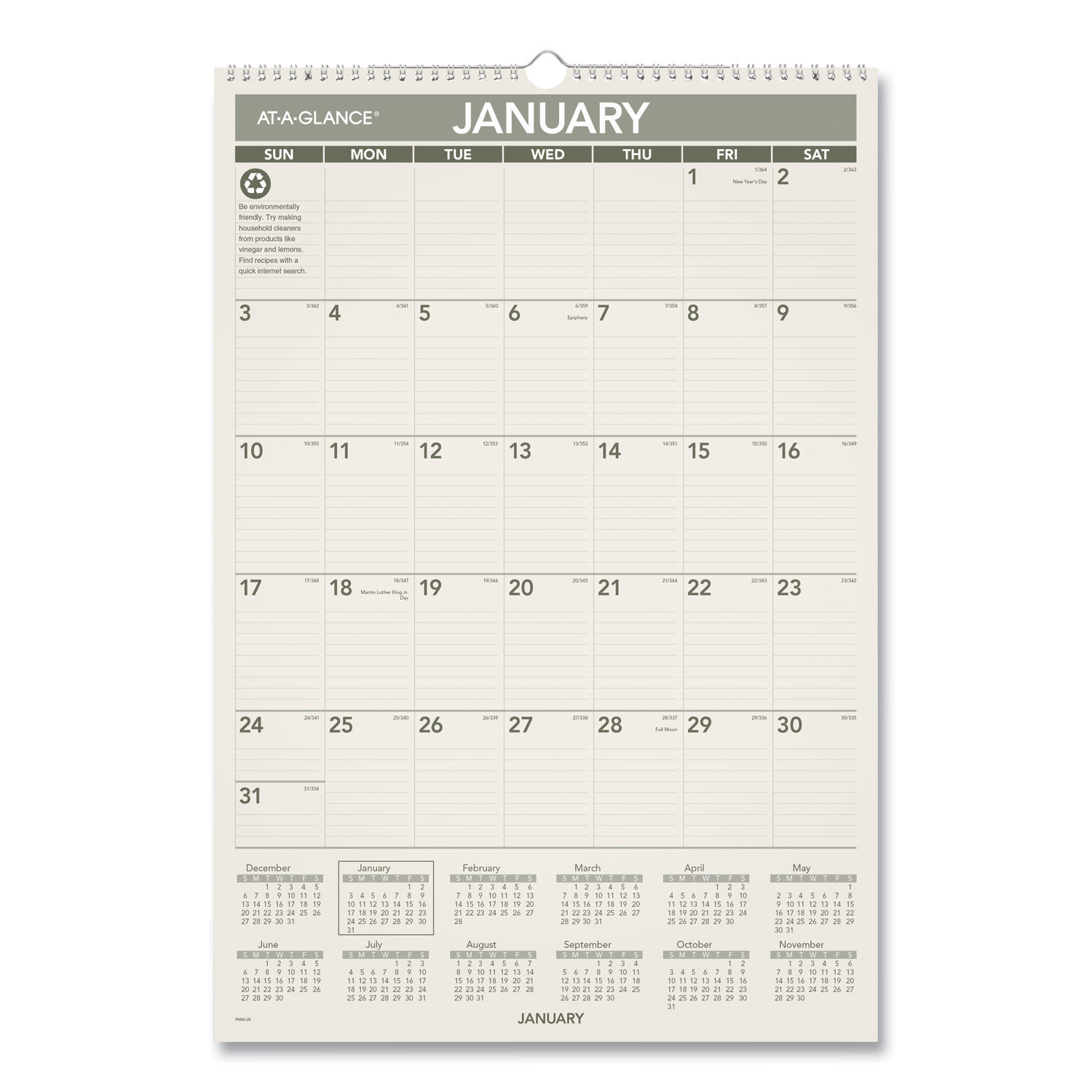  AT-A-GLANCE PM3G28 Recycled Wall Calendar, 15.5 x 22.75, 2020 (AAGPM3G28) 
