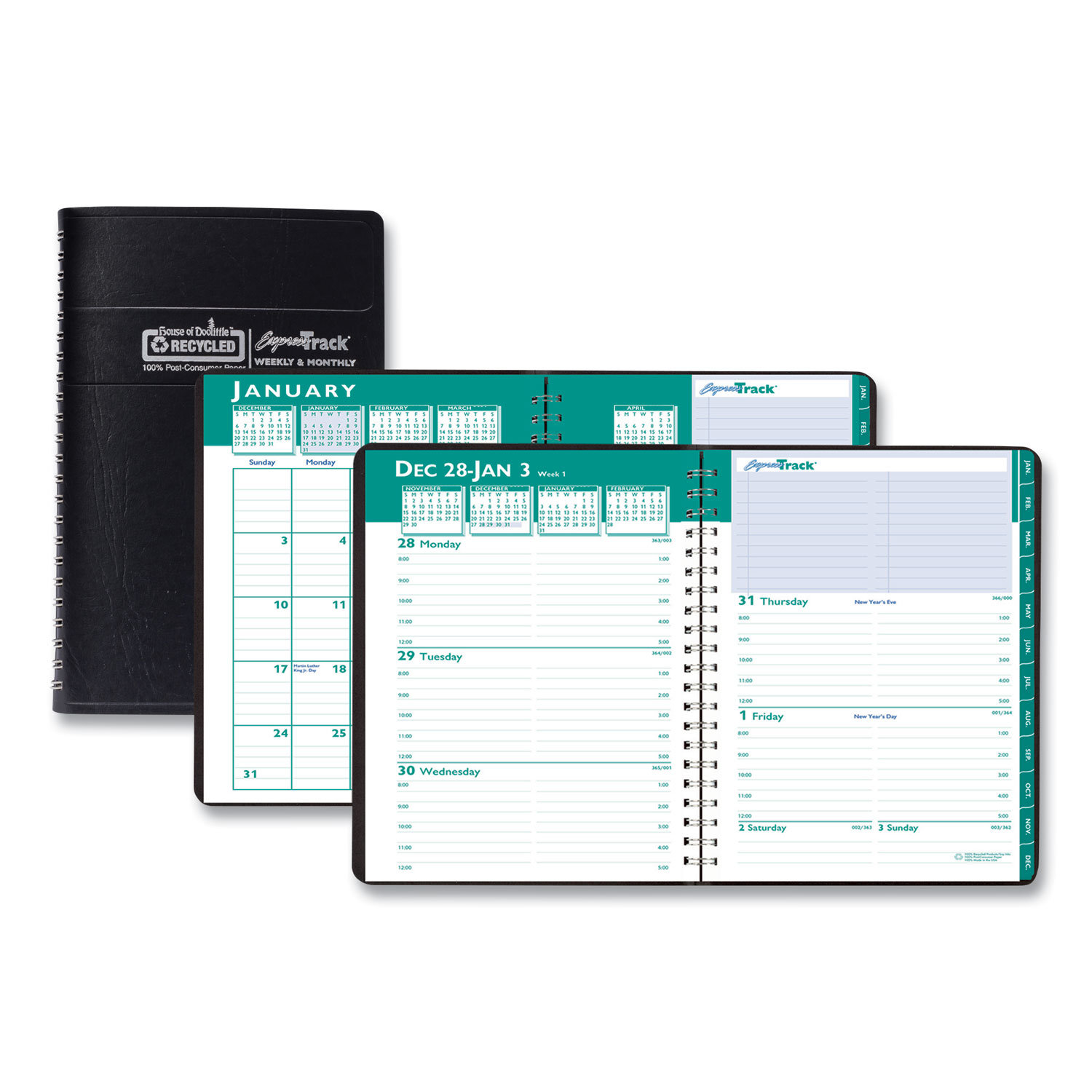Recycled Express Track Weekly/Monthly Appointment Book, 8 x 5, Black, 2022-2022