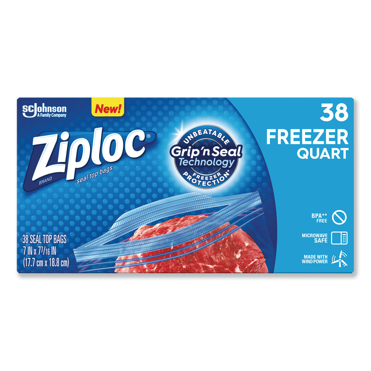  Ziploc 314444 Double Zipper Freezer Bags, 1 qt, 2.7 mil, 6.97 x 7.7, Clear, 9/Carton (SJN314444) 