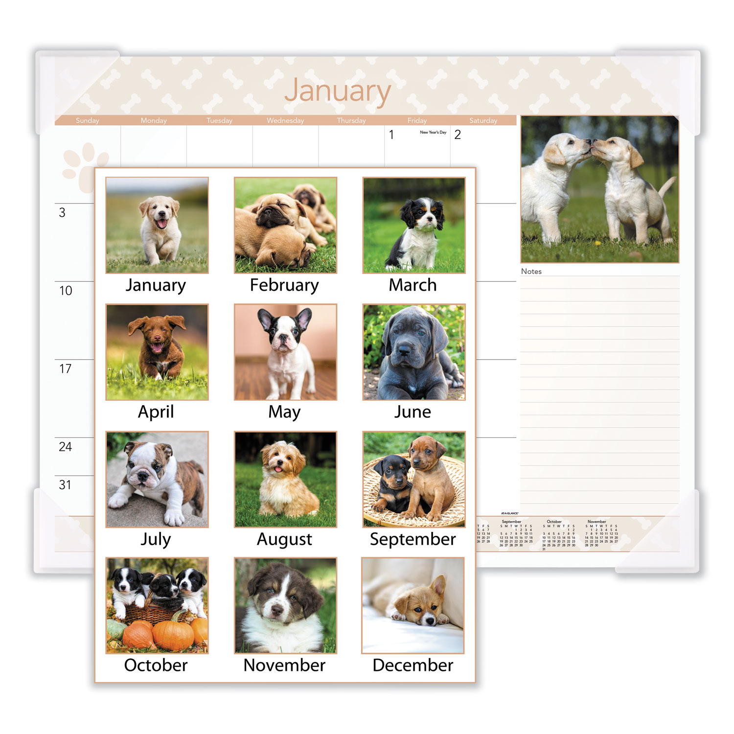  AT-A-GLANCE DMD166-32 Puppies Monthly Desk Pad Calendar, 22 x 17, 2020 (AAGDMD16632) 