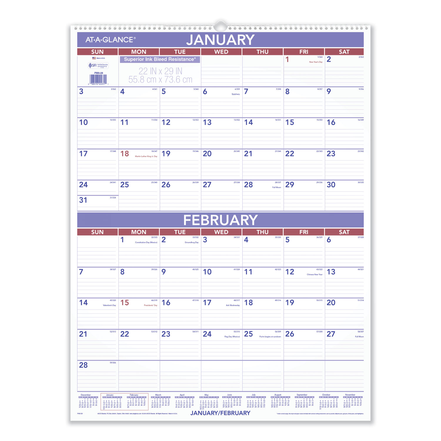  AT-A-GLANCE PM9-28 Two-Month Wall Calendar, 22 x 29, 2020 (AAGPM928) 