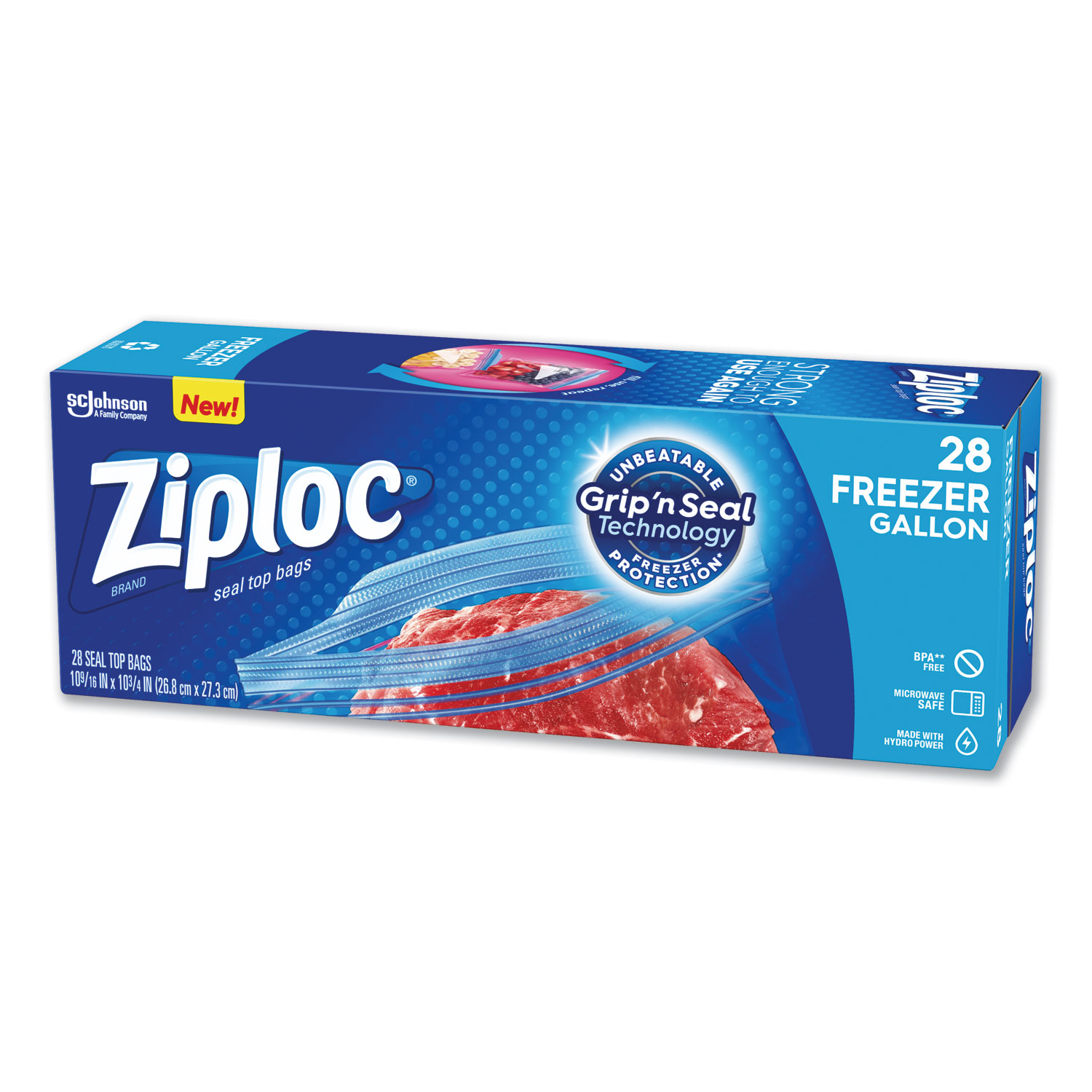 Ziploc® Zipper Freezer Bags, 1 gal, 2.7 mil, 9.6" x 12.1", Clear, 28