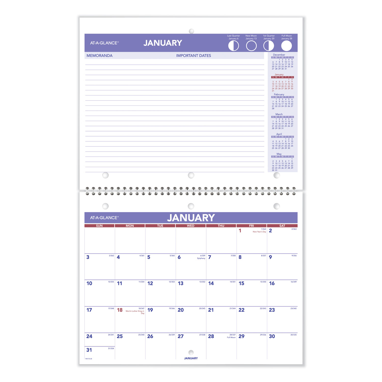  AT-A-GLANCE PM170-28 Wirebound Monthly Desk/Wall Calendar, 11 x 8 1/2, 2020 (AAGPM17028) 