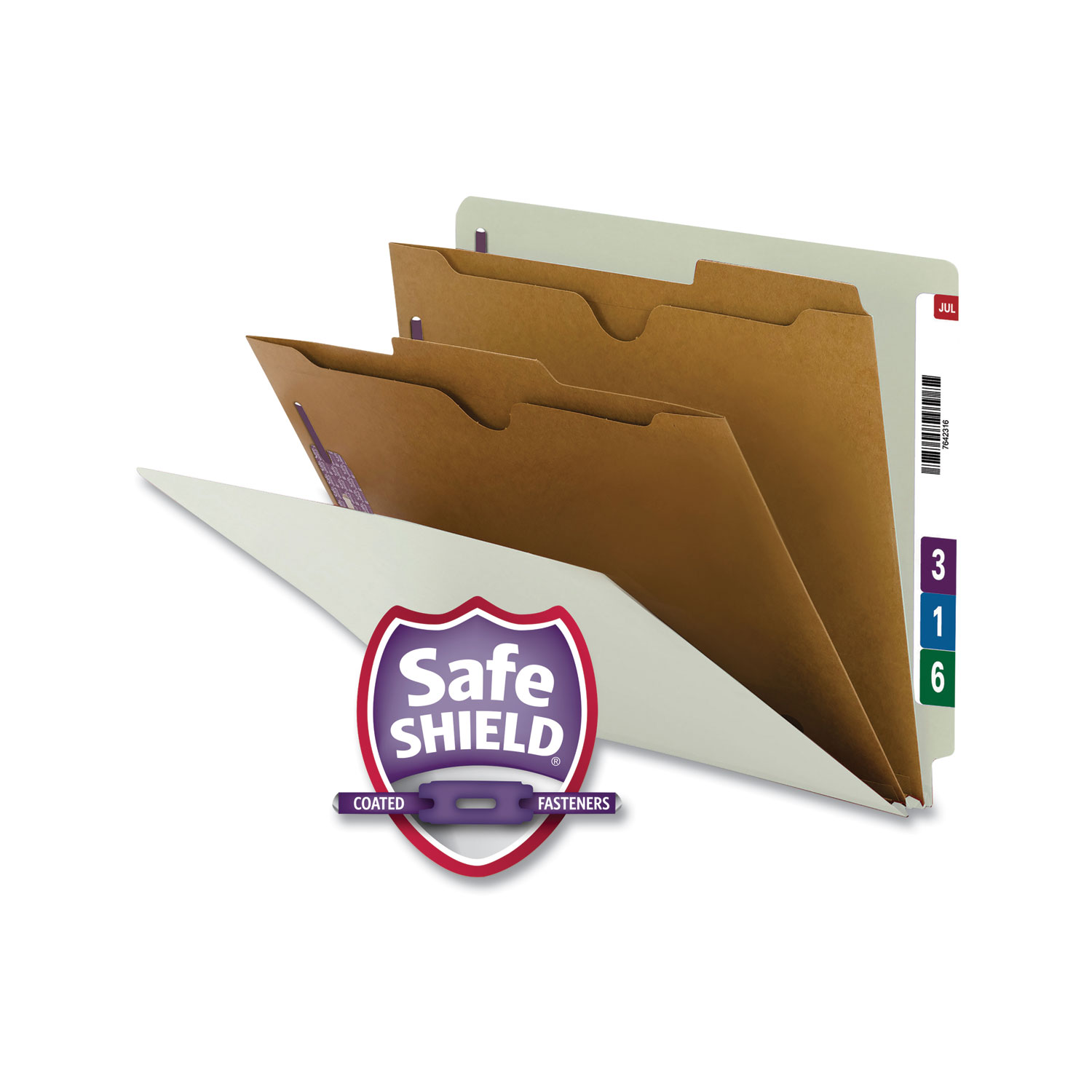 Smead 26710 X-Heavy End Tab Pressboard Classification Folders w/SafeSHIELD Fasteners, 2-Pocket Dividers, Letter Size, Gray-Green, 10/Box (SMD26710) 