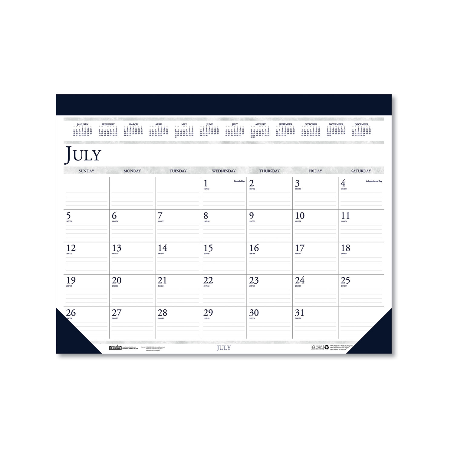 Recycled Two-Color Academic 14-Month Desk Pad Calendar, 22 x 17, 2022-2023