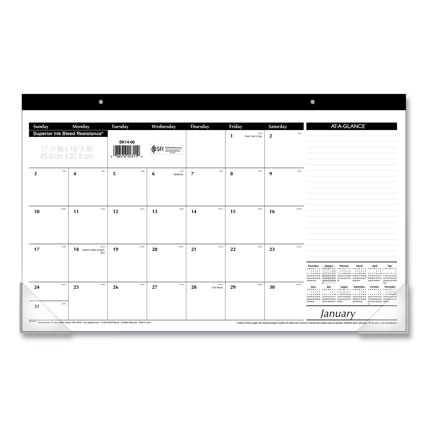  AT-A-GLANCE SK14-00 Compact Desk Pad, 17 3/4 x 10 7/8, White, 2020 (AAGSK1400) 