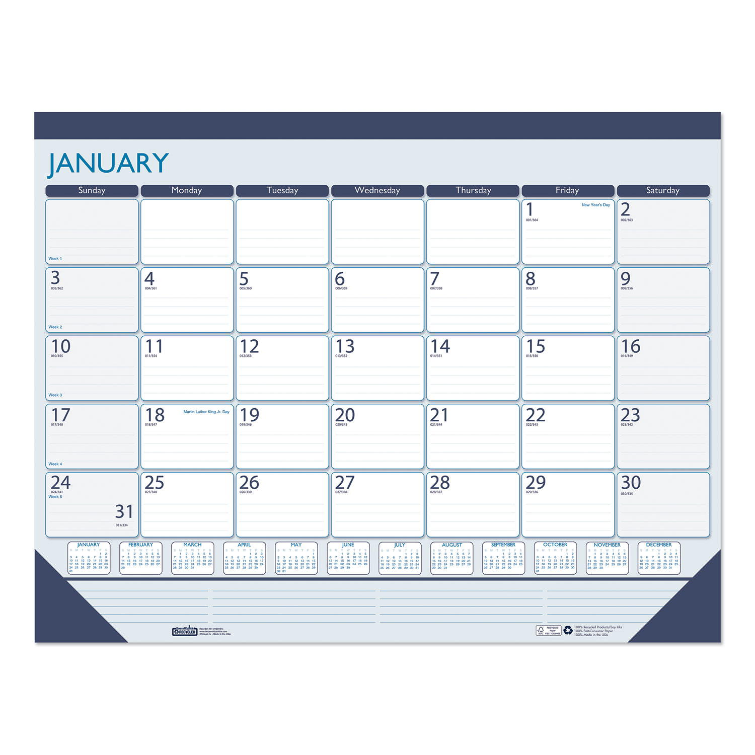  House of Doolittle 151 100% Recycled Contempo Desk Pad Calendar, 22 x 17, Blue, 2020 (HOD151) 