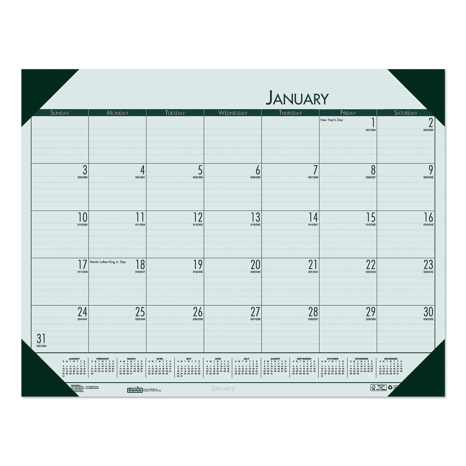  House of Doolittle 124-71 Recycled EcoTones Woodland Green Monthly Desk Pad Calendar, 22 x 17, 2020 (HOD12471) 