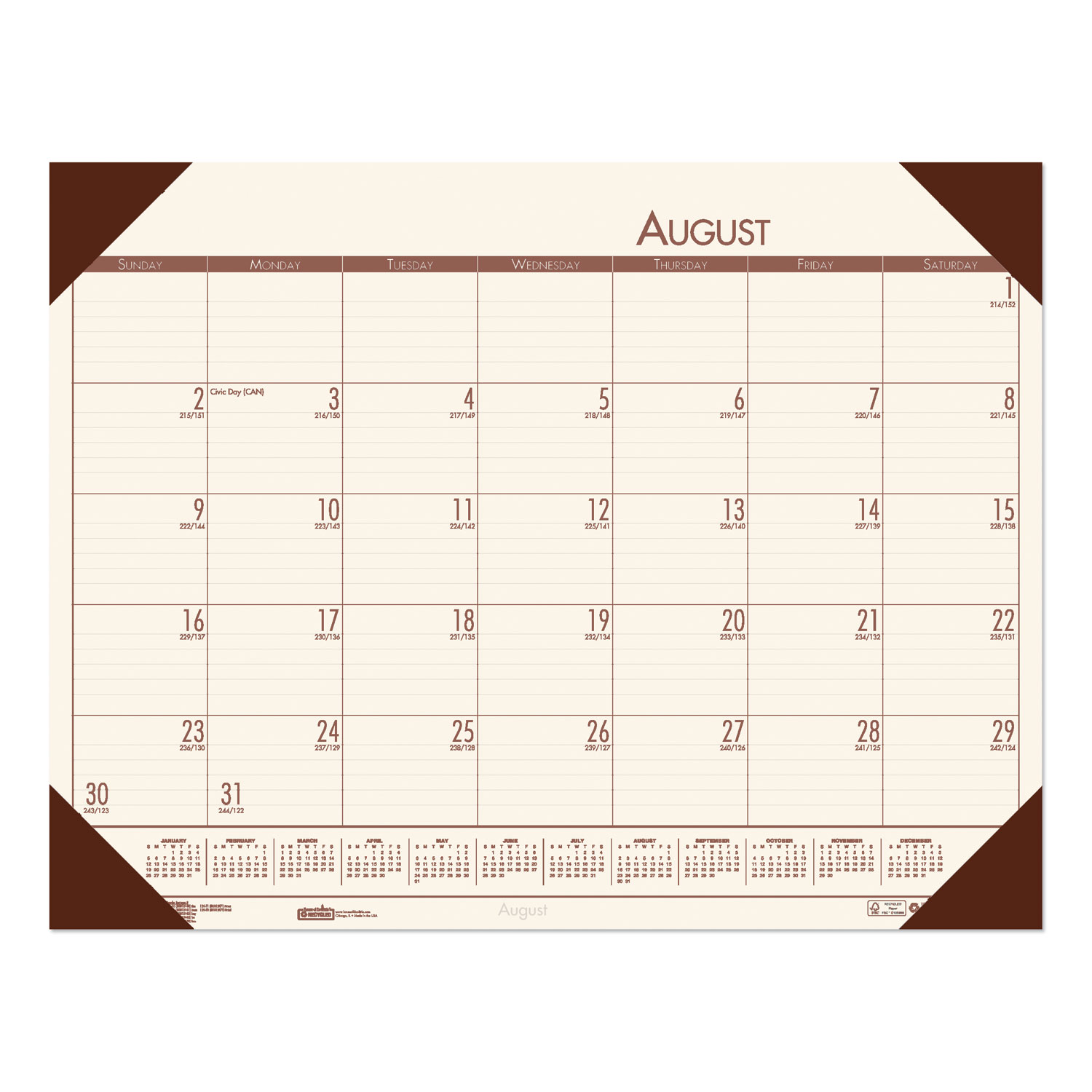  House of Doolittle 0125-41 Recycled EcoTones Academic Desk Pad Calendar, 18.5 x 13, Brown Corners, 2020-2021 (HOD012541) 