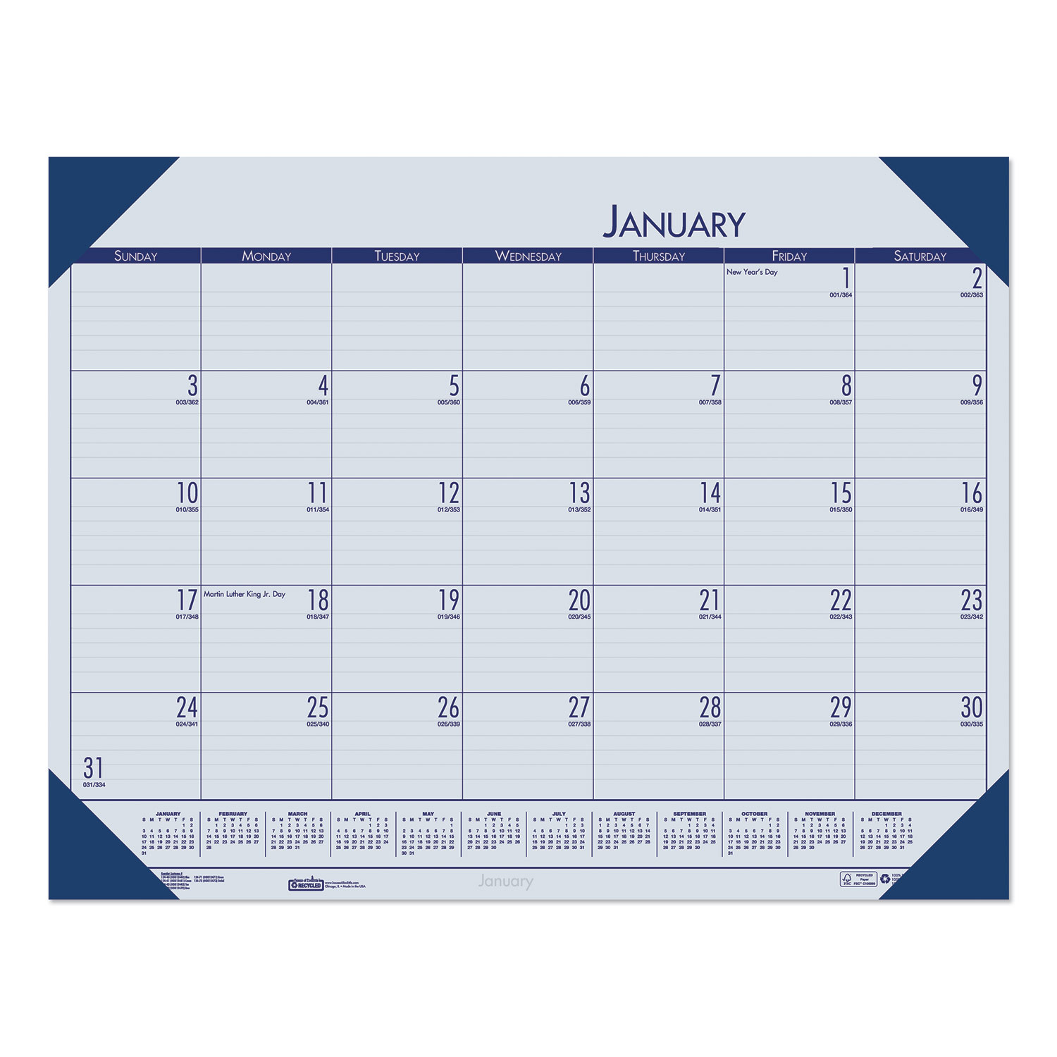 Recycled EcoTones Ocean Blue Monthly Desk Pad Calendar, 22 x 17, 2022