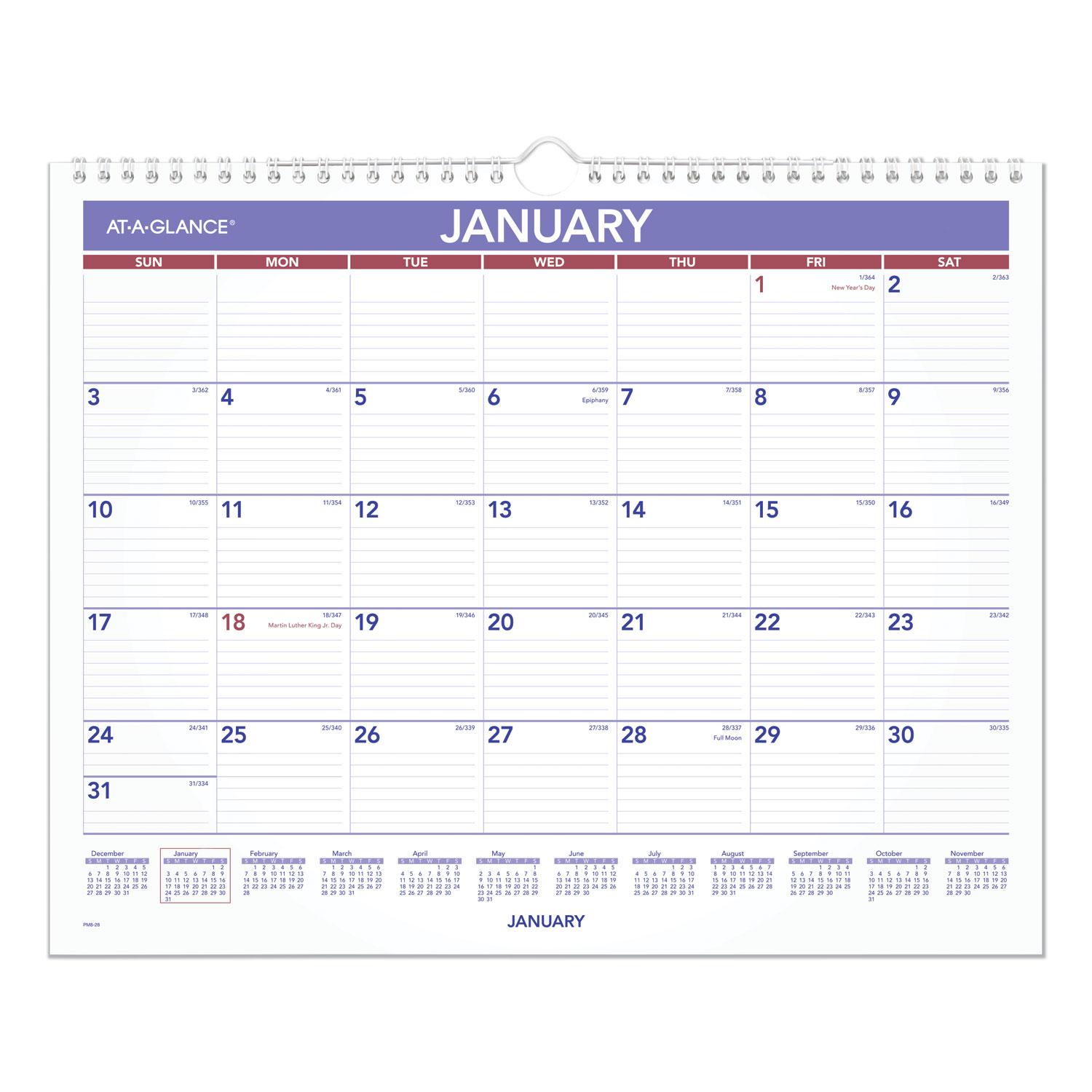  AT-A-GLANCE PM828 Monthly Wall Calendar, 15 x 12, Red/Blue, 2020 (AAGPM828) 