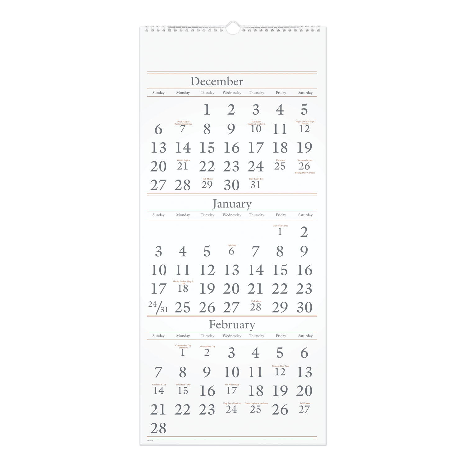  AT-A-GLANCE SW115-28 Three-Month Reference Wall Calendar, 12 x 27, 2019-2021 (AAGSW11528) 