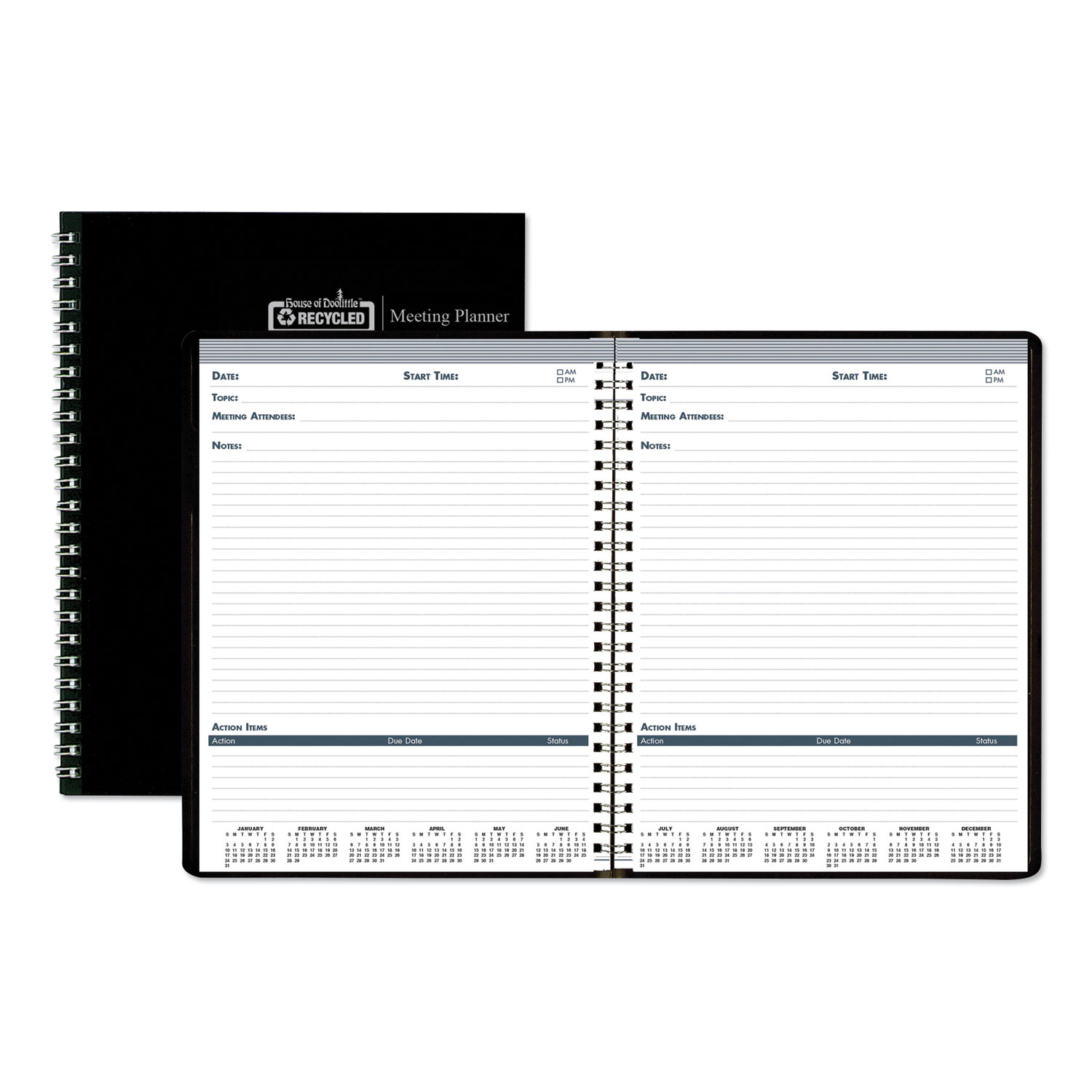  House of Doolittle 5839-92 Recycled Meeting Note Planner, 11 x 8 1/2, Black/Blue, 2020 (HOD583992) 