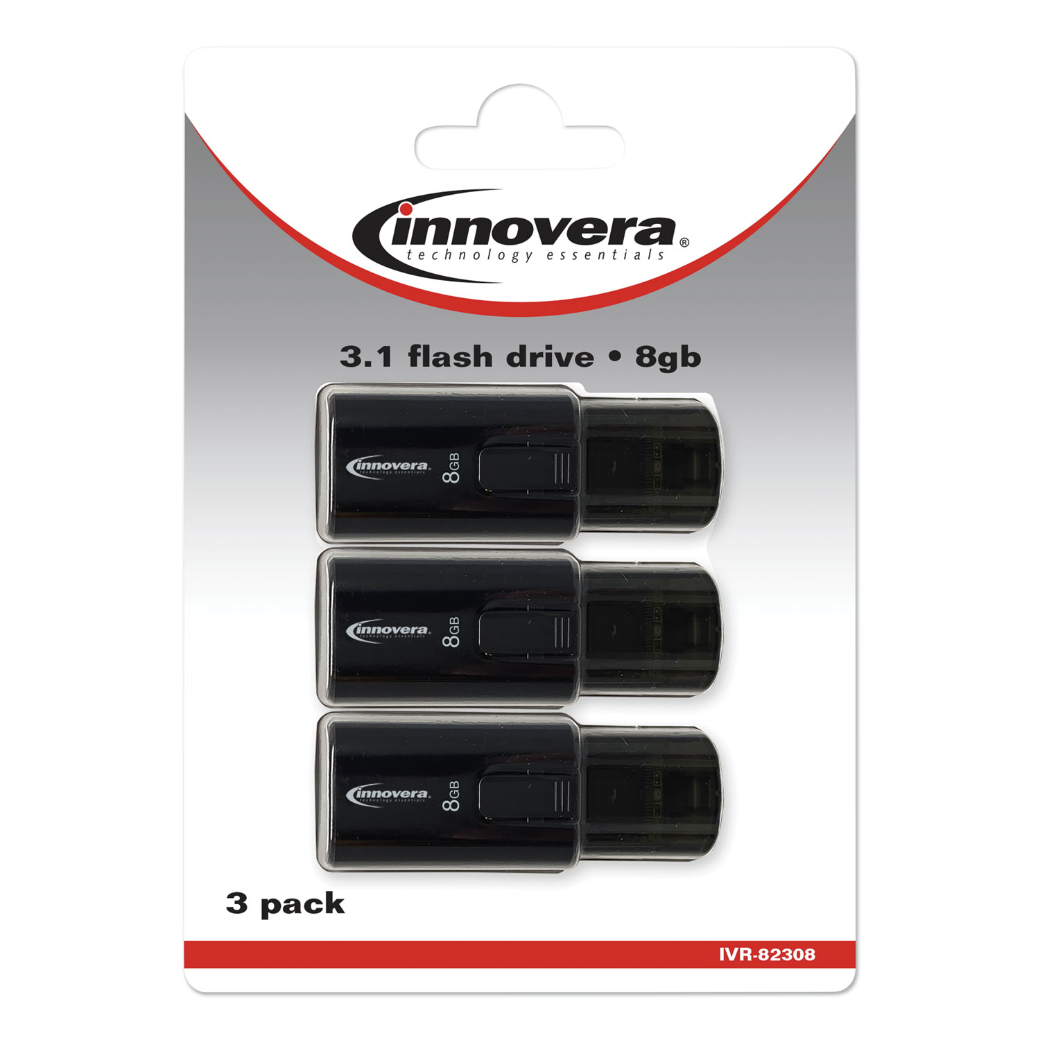  Innovera 82308 USB 3.0 Flash Drive, 8 GB, 3/Pack (IVR82308) 