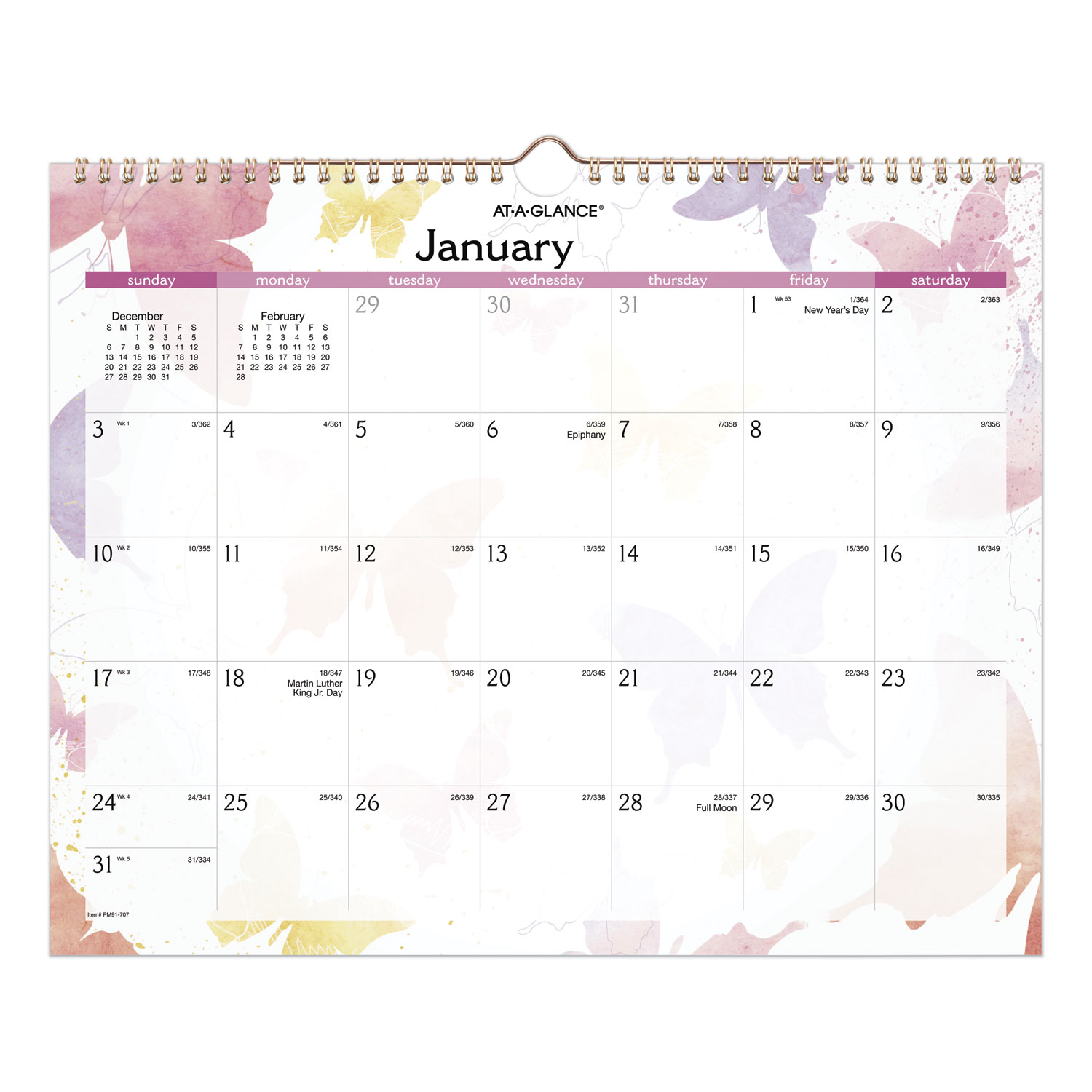  AT-A-GLANCE PM91-707 Watercolors Recycled Monthly Wall Calendar, 15 x 12, 2020 (AAGPM91707) 