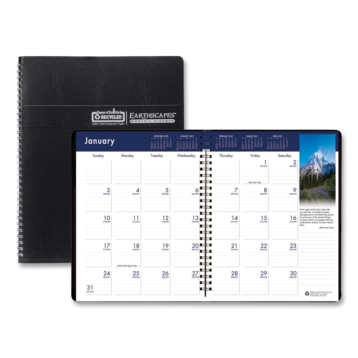  House of Doolittle 264-02 Recycled Earthscapes Full-Color Monthly Planner, 11 x 8 1/2, Black, 2019-2021 (HOD26402) 