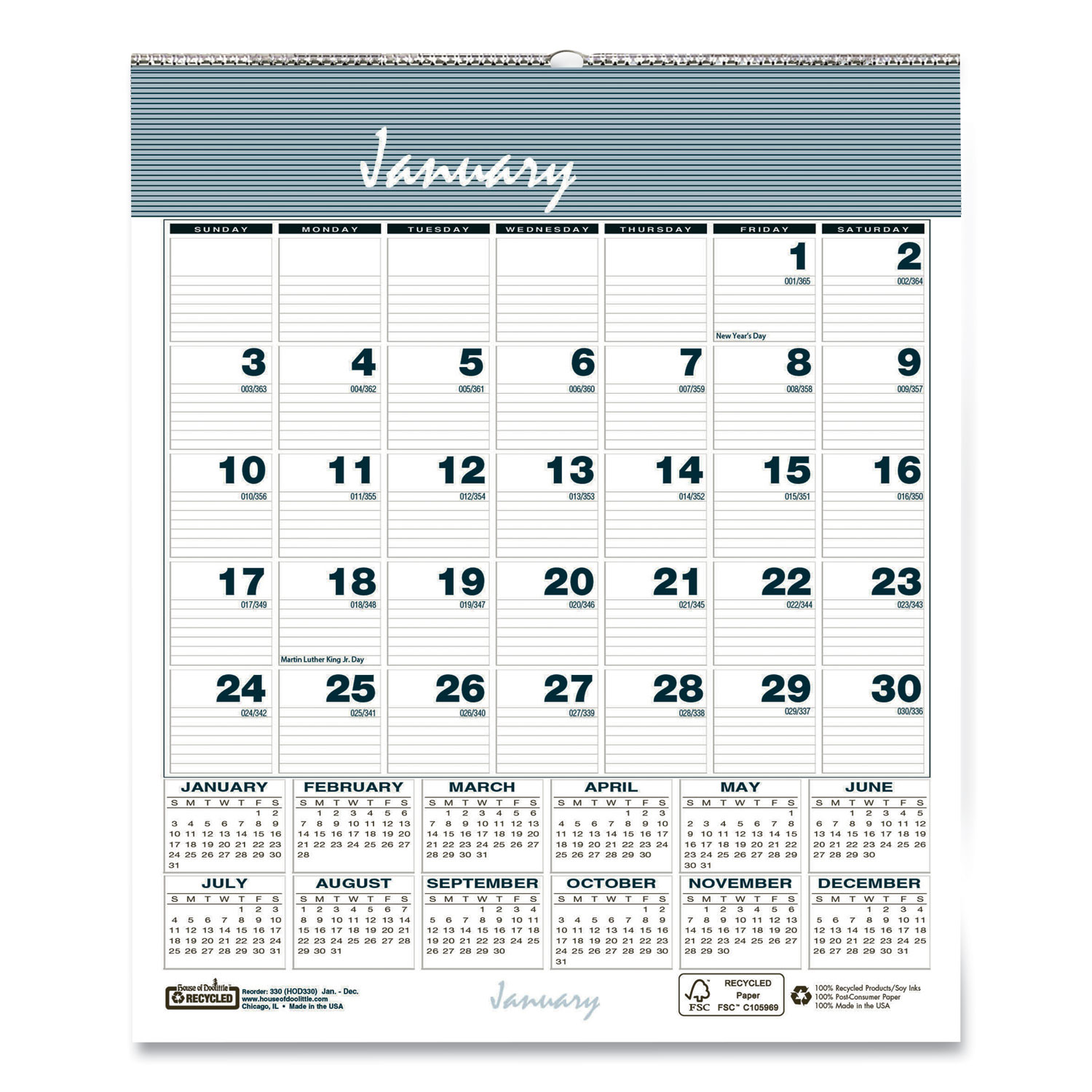 Bar Harbor Wirebound Monthly Wall Calendar, 6 x 7, Blue, 2022