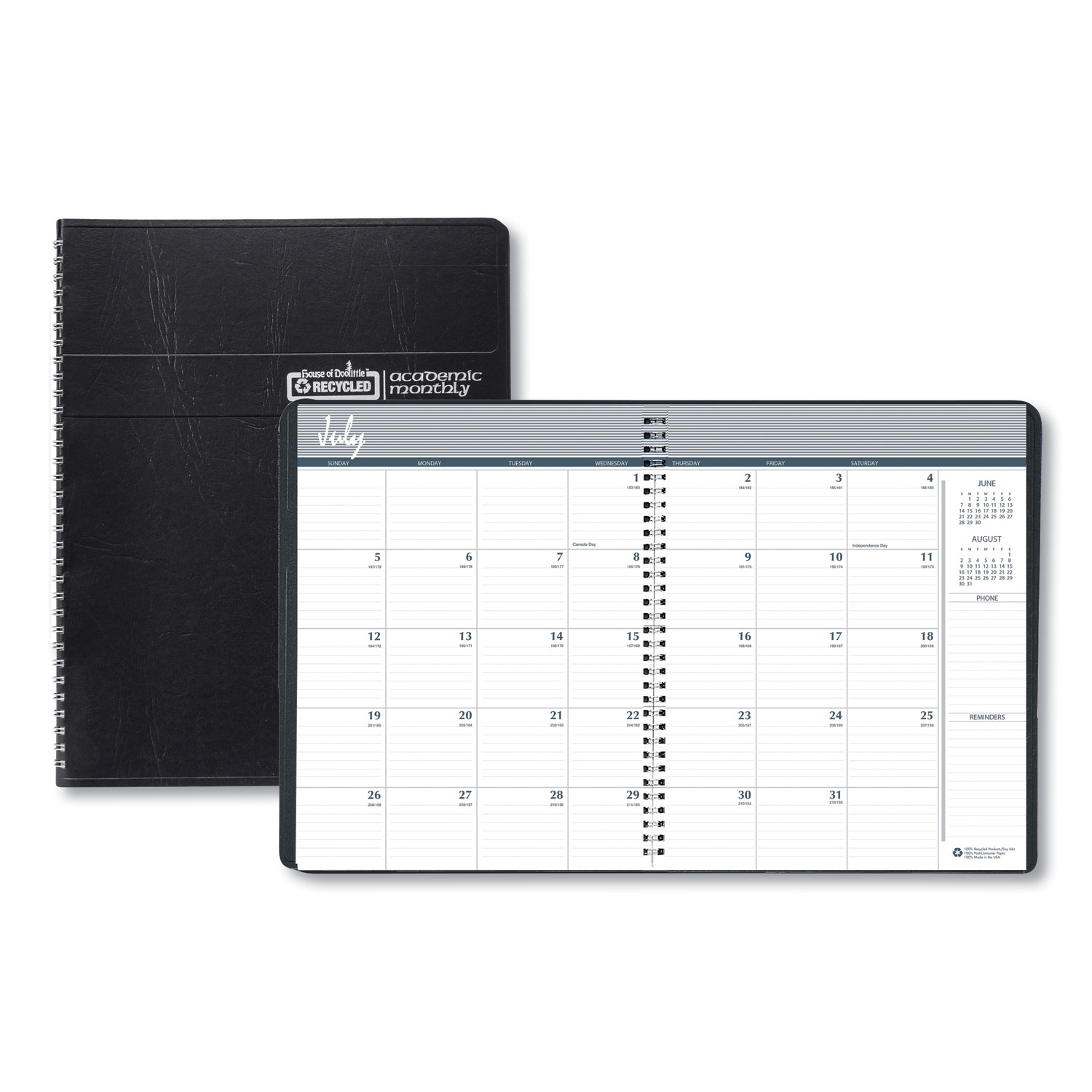 Academic Ruled Monthly Planner, 14-Month July-August, 11 x 8.5, Black, 2022-2023