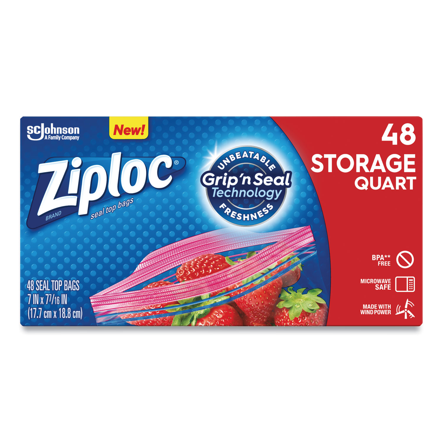 Ziploc® Double Zipper Storage Bags, 1 qt, 1.75 mil, 9.63 x 8.5, Clear, 9/Carton