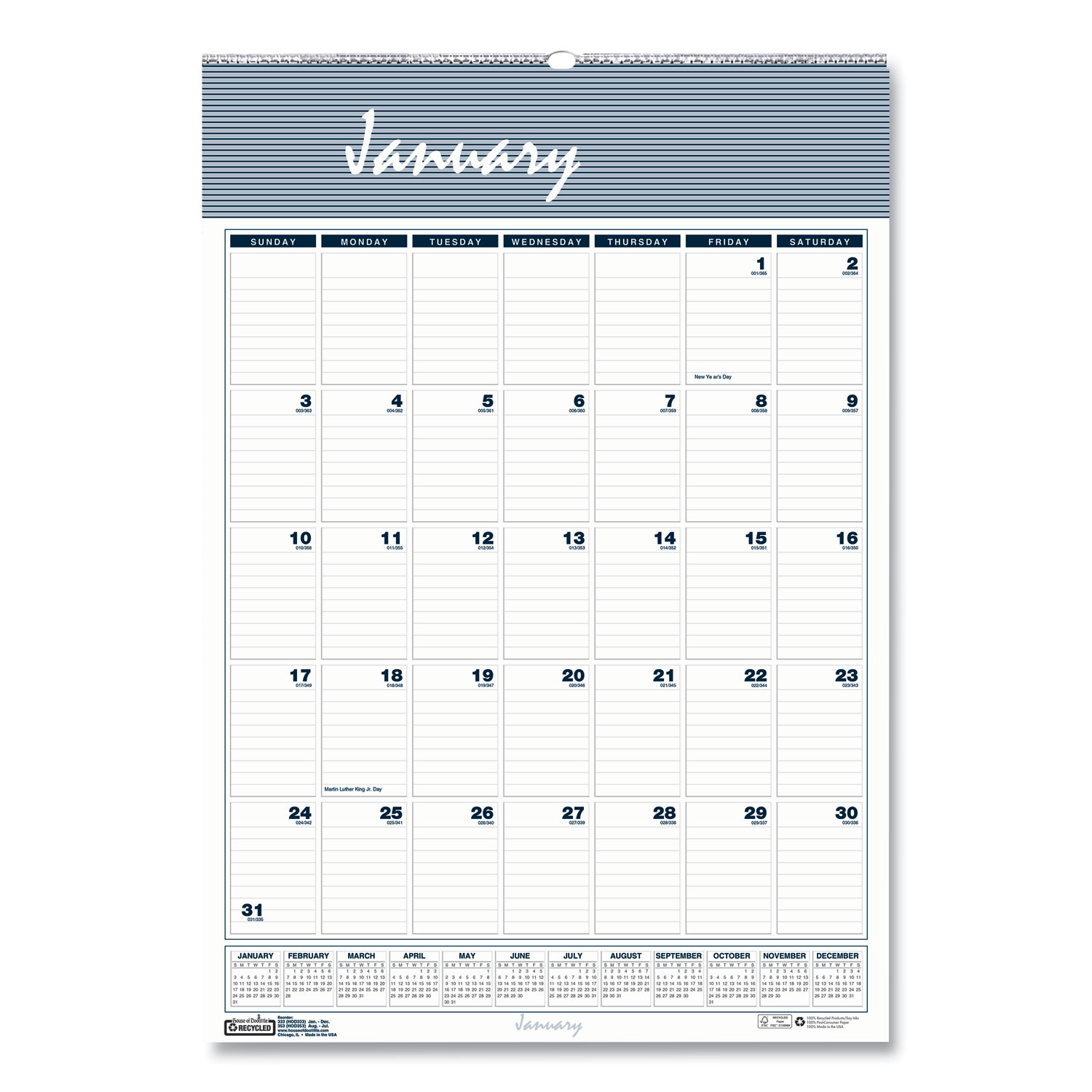  House of Doolittle 331 Recycled Bar Harbor Wirebound Monthly Wall Calendar, 8 1/2 x 11, 2020 (HOD331HD) 