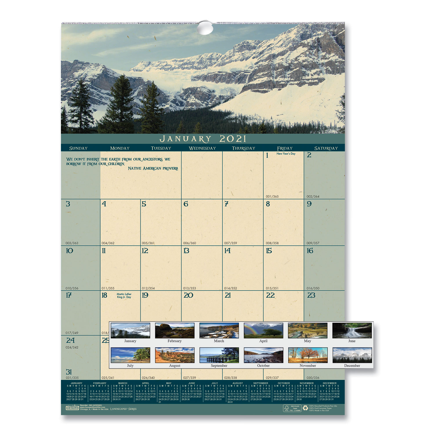  House of Doolittle 362 Recycled Landscapes Monthly Wall Calendar, 12 x 16 1/2, 2020 (HOD362) 