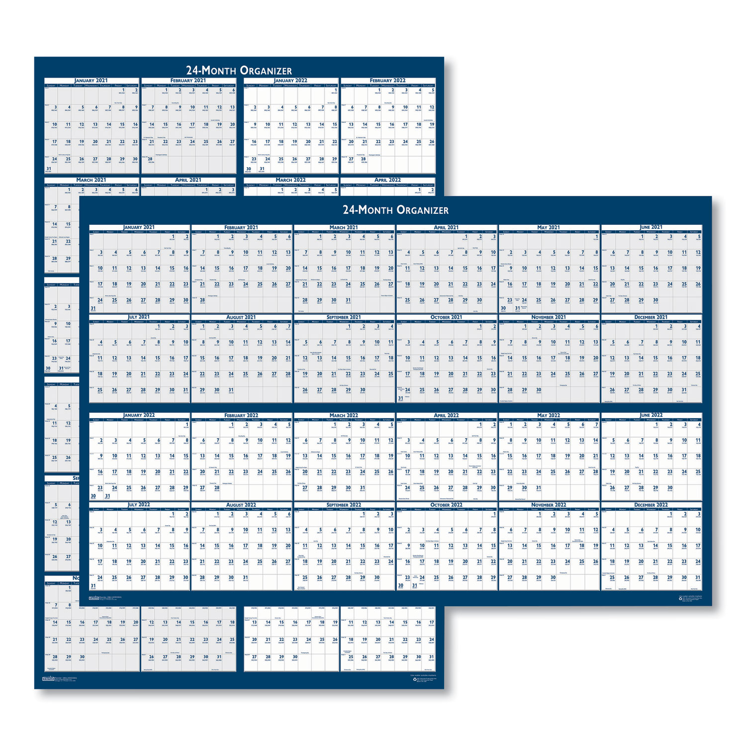  House of Doolittle 3964 Reversible/Erasable 2 Year Wall Calendar, 24 x 37, Blue, 2020-2021 (HOD3964) 