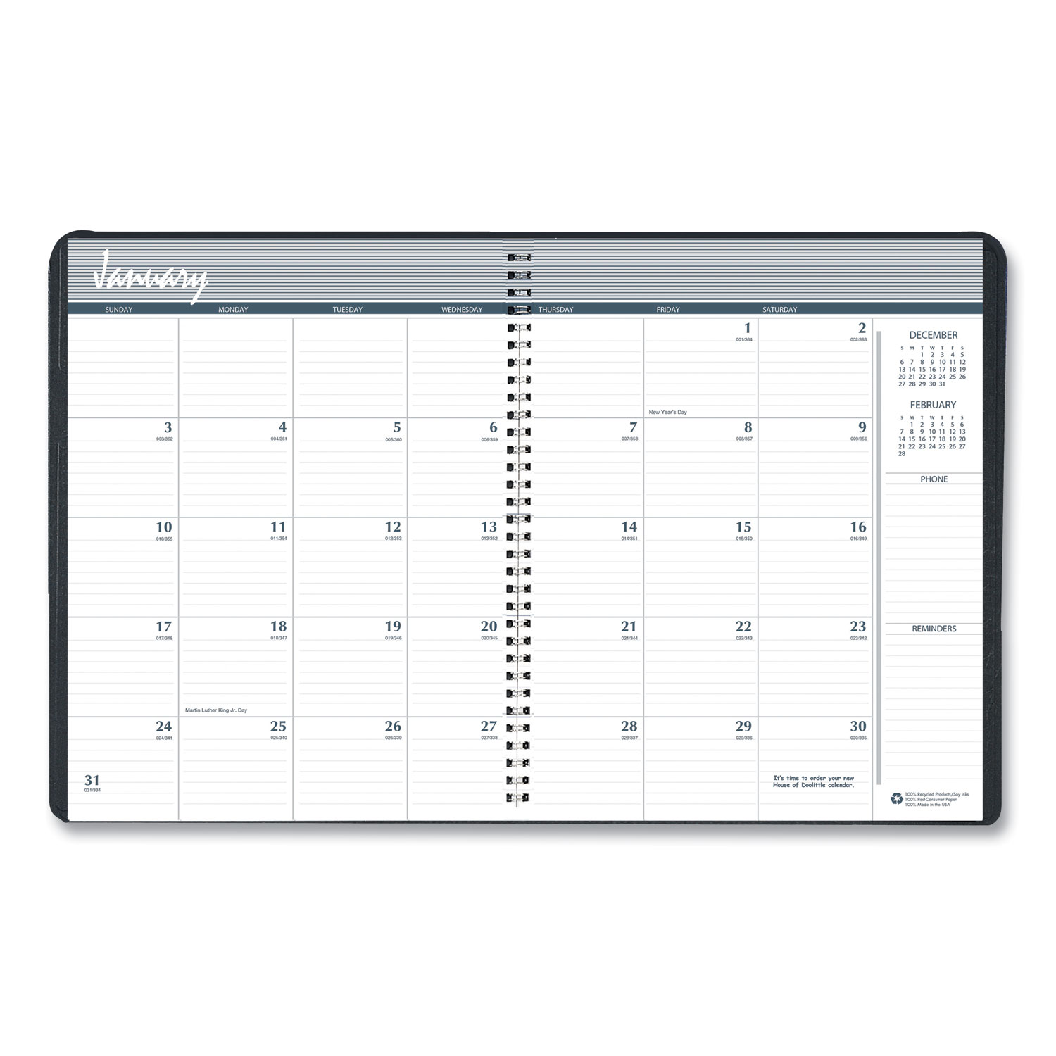  House of Doolittle 268-02 Recycled Ruled Monthly Planner w/Expense Log, 8 3/4 x 6 7/8, Black, 2019-2021 (HOD26802) 