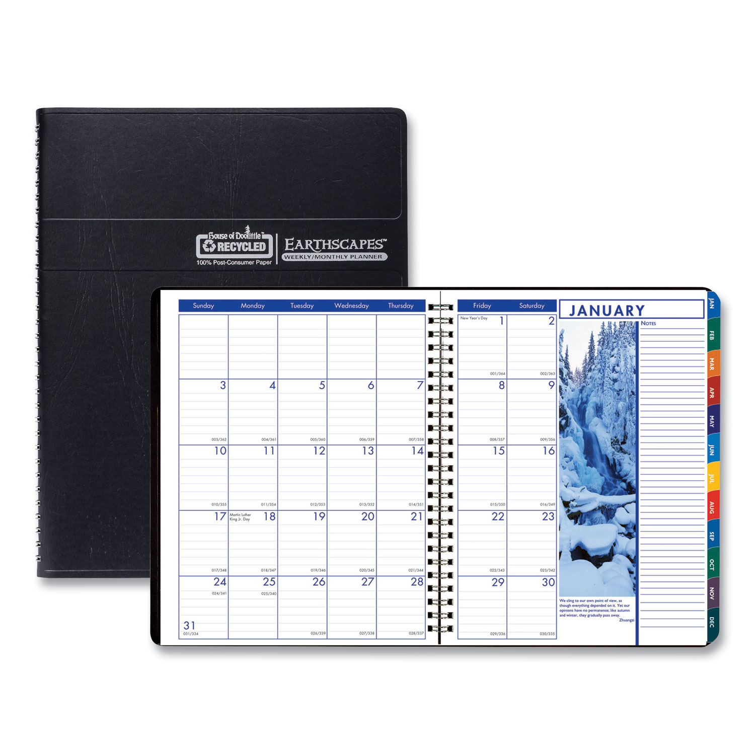 Recycled Earthscapes Weekly/Monthly Planner, 11 x 8.5, Black, 2022