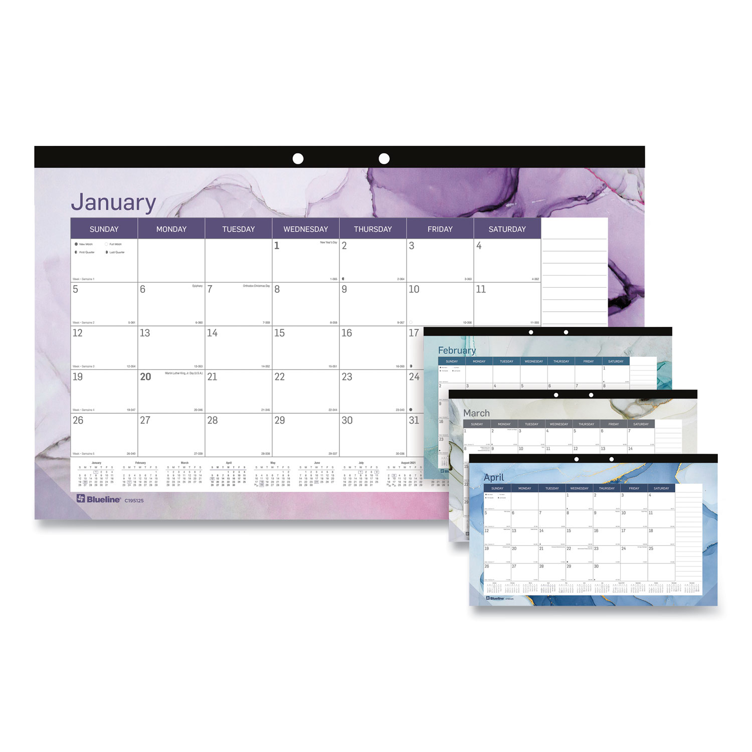 Blueline® Trendy Monthly Desk Pad, 17.75 x 10.88, Quartz, 2021
