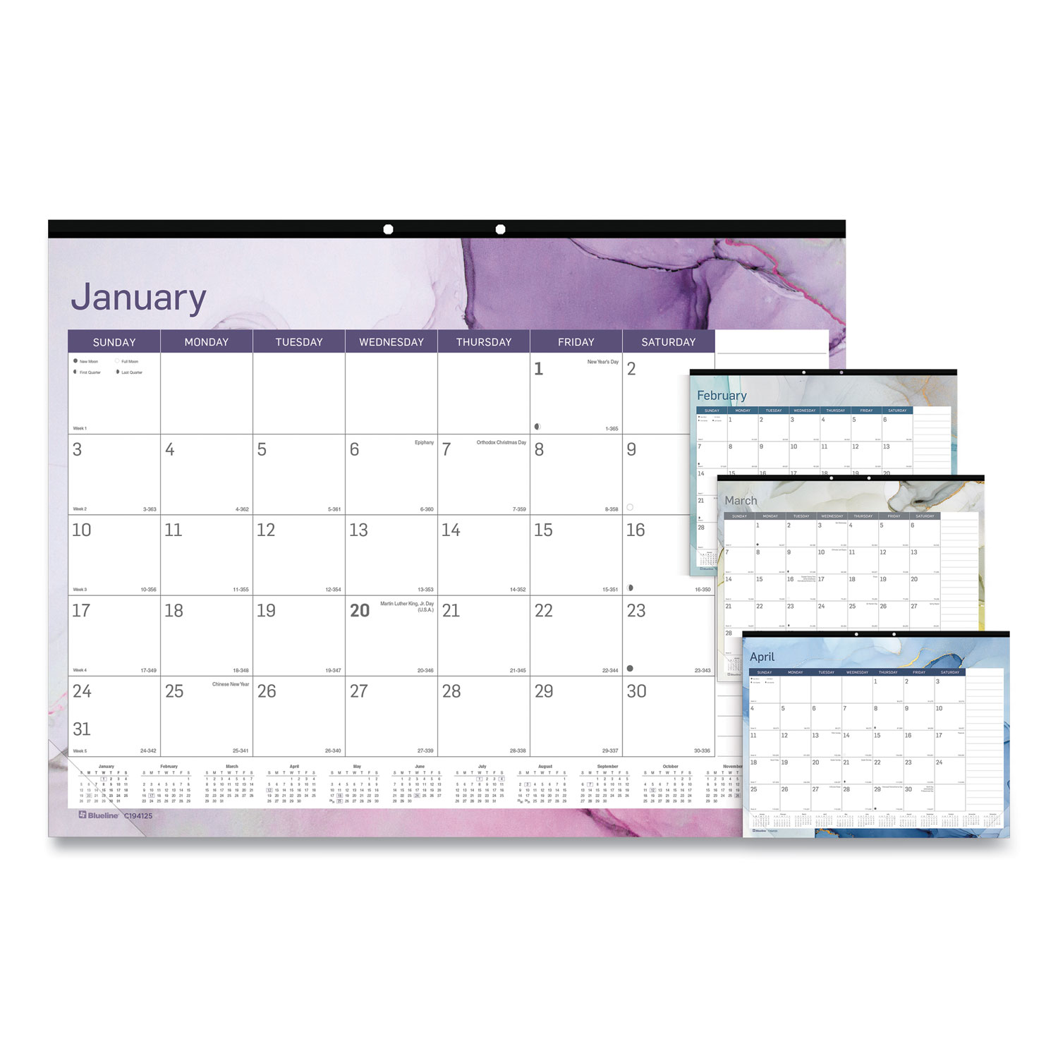 Blueline® Trendy Monthly Desk Pad, 22 x 17, Quartz, 2021