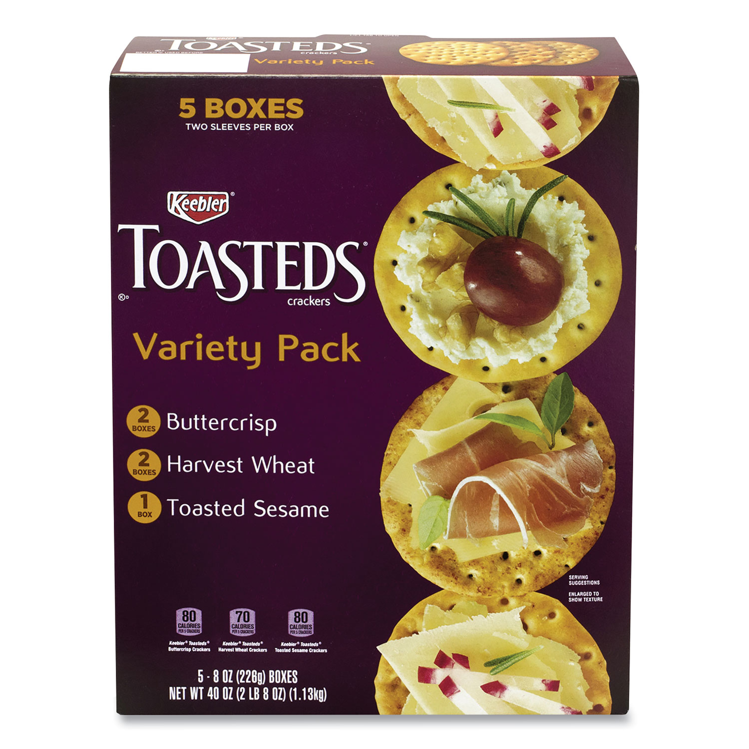 Keebler® Toasteds Party Pack Cracker Assortment, 8 oz Box, 5 Assorted Boxes/Pack, Free Delivery in 1-4 Business Days