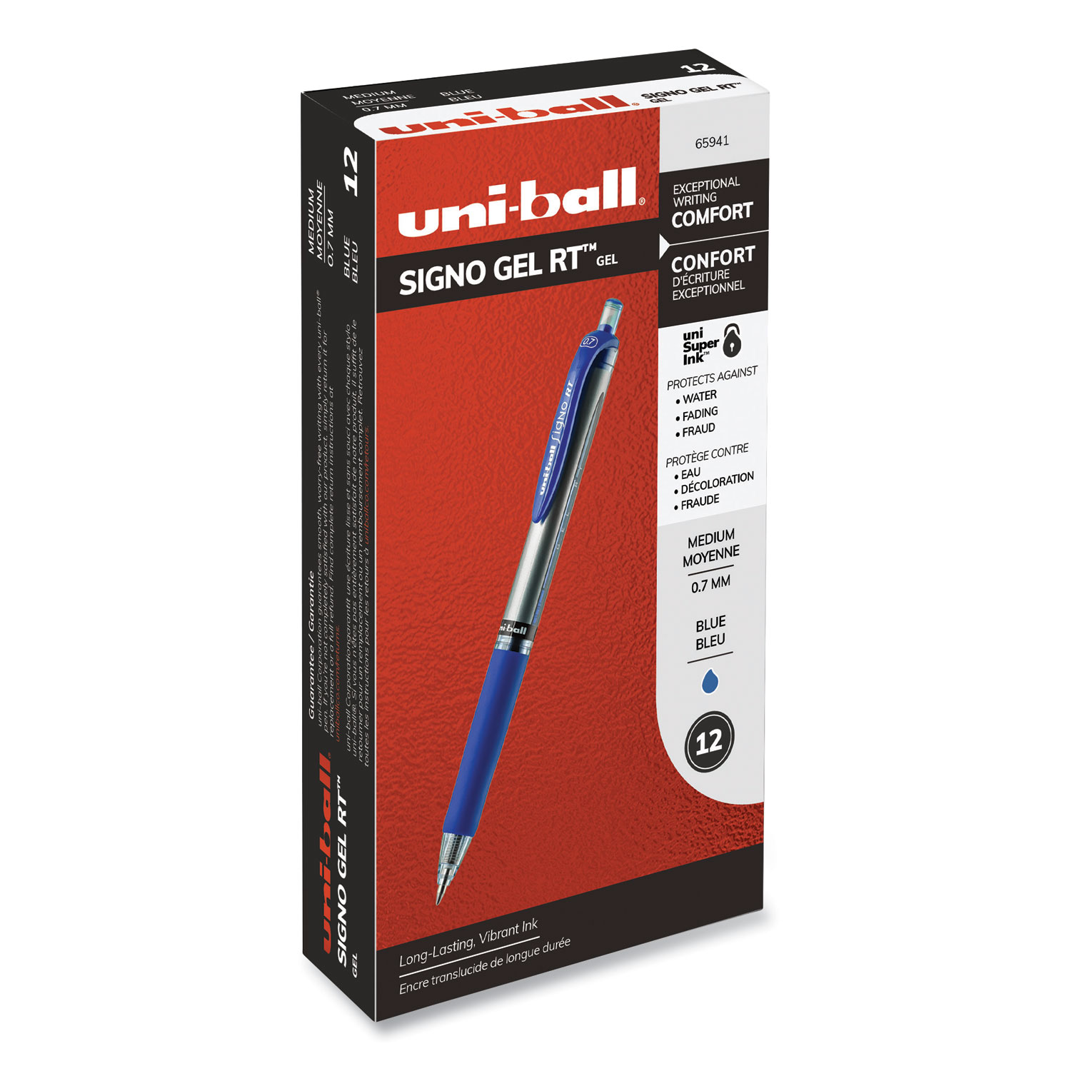  uni-ball 65941 Signo Retractable Gel Pen, 0.7mm, Blue Ink, Blue/Metallic Barrel, Dozen (UBC65941) 
